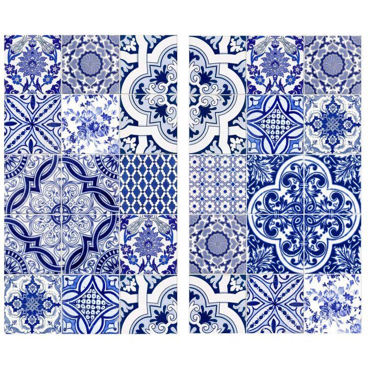 Wall-Art kookplaatdeksel Artprint op glas Portugese wandtegels (1-delig)