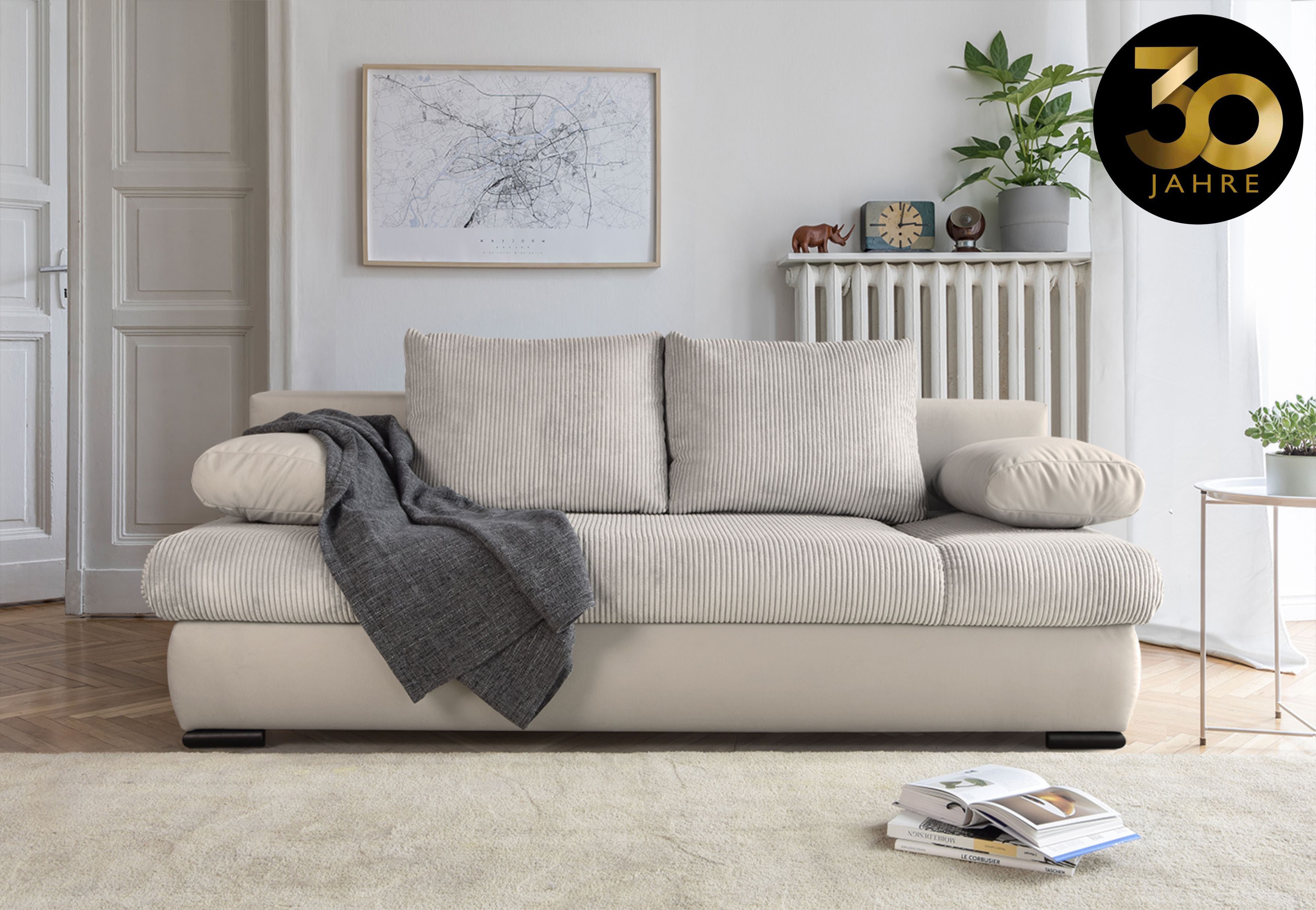 COLLECTION AB Slaapbank Chicago met slaapbank functie en bedbox, in mix van fluweel en ribfluweel