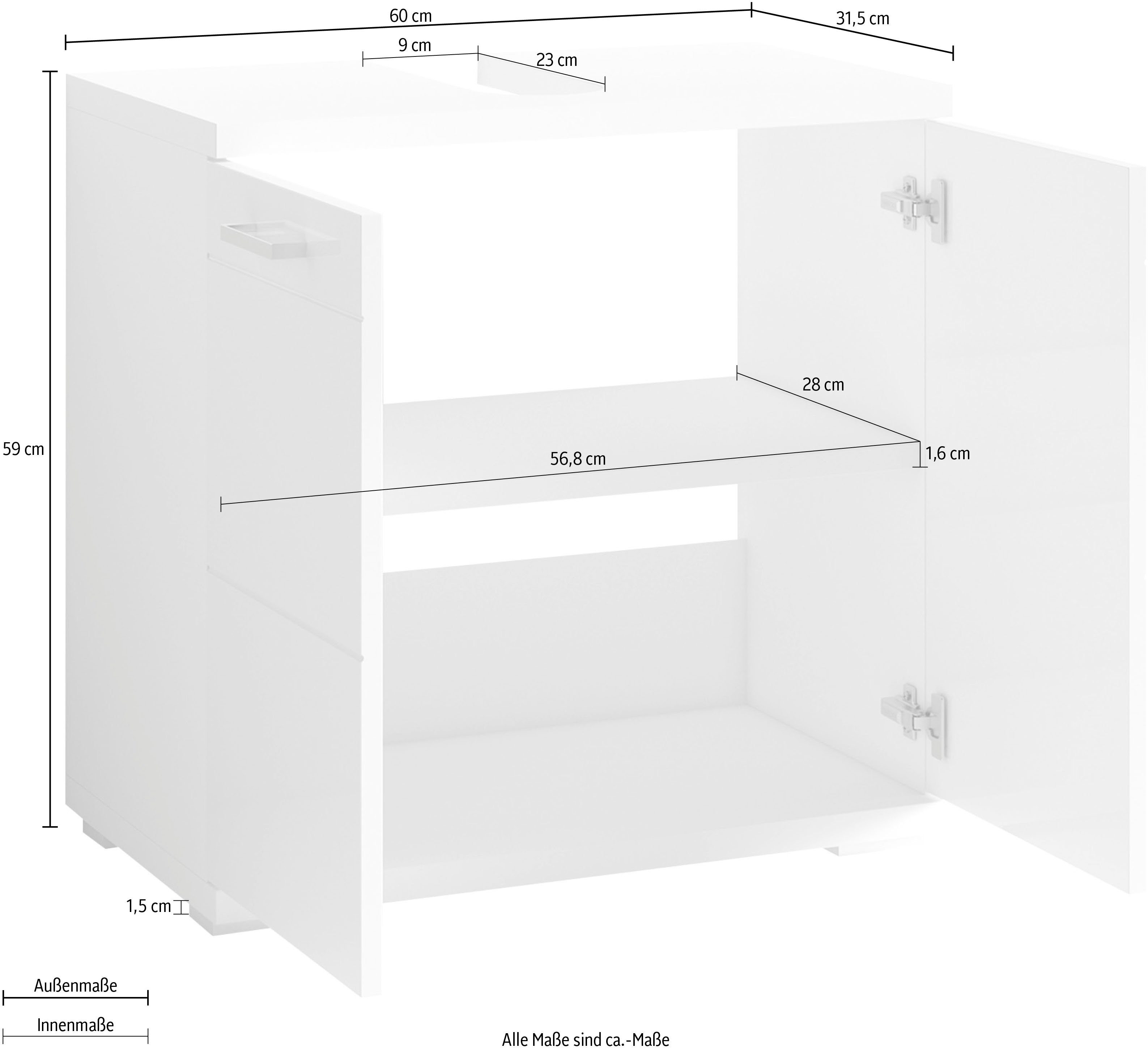Homexperts Wastafelonderkast Nusa Breedte 60 cm, met hoogglanslak en verchroomde metalen handgrepen