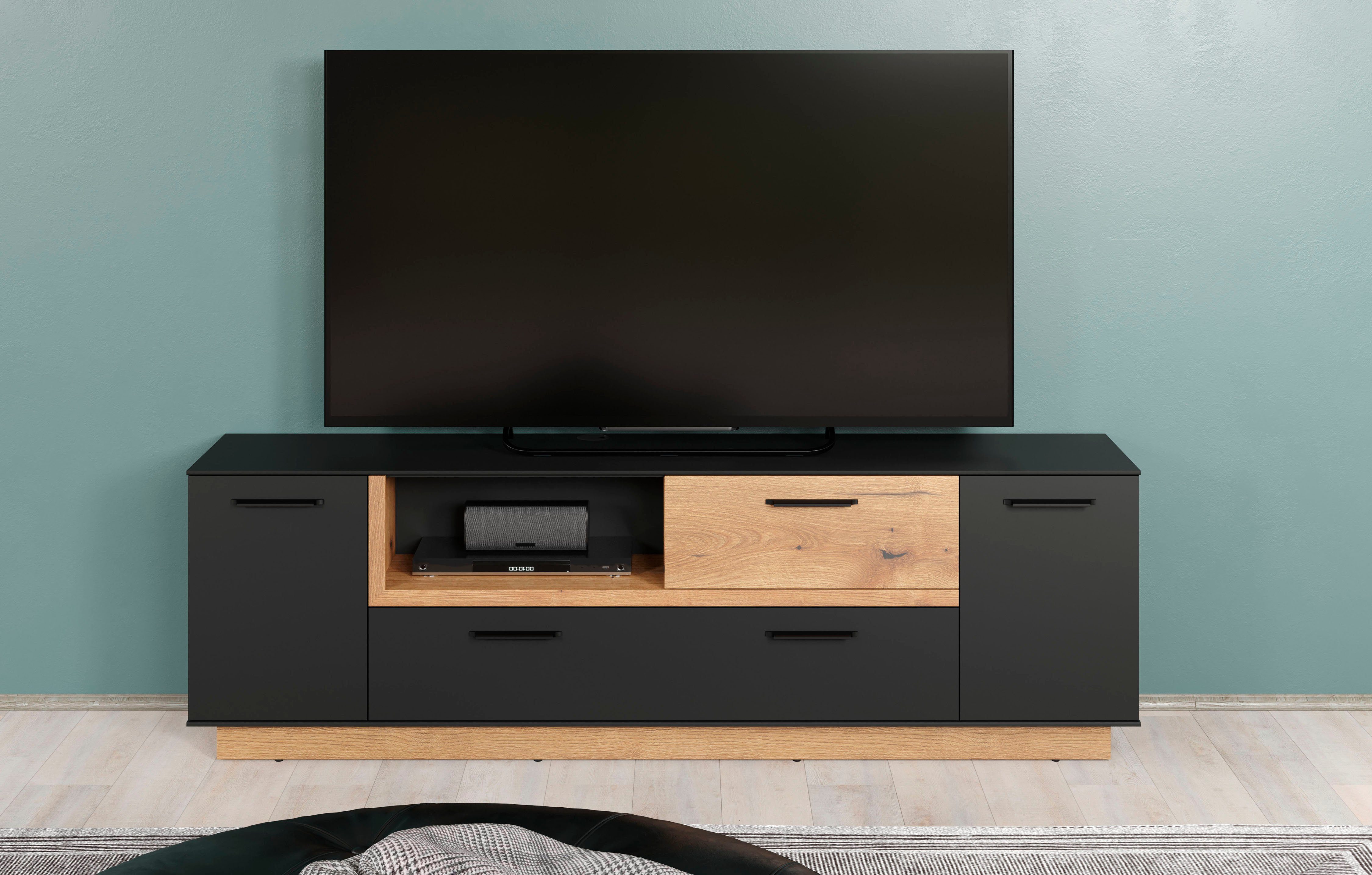 INOSIGN Tv-meubel Premont ca. 187 cm breed, tweekleurige tv-kast, modern eiken, staand (1 stuk)