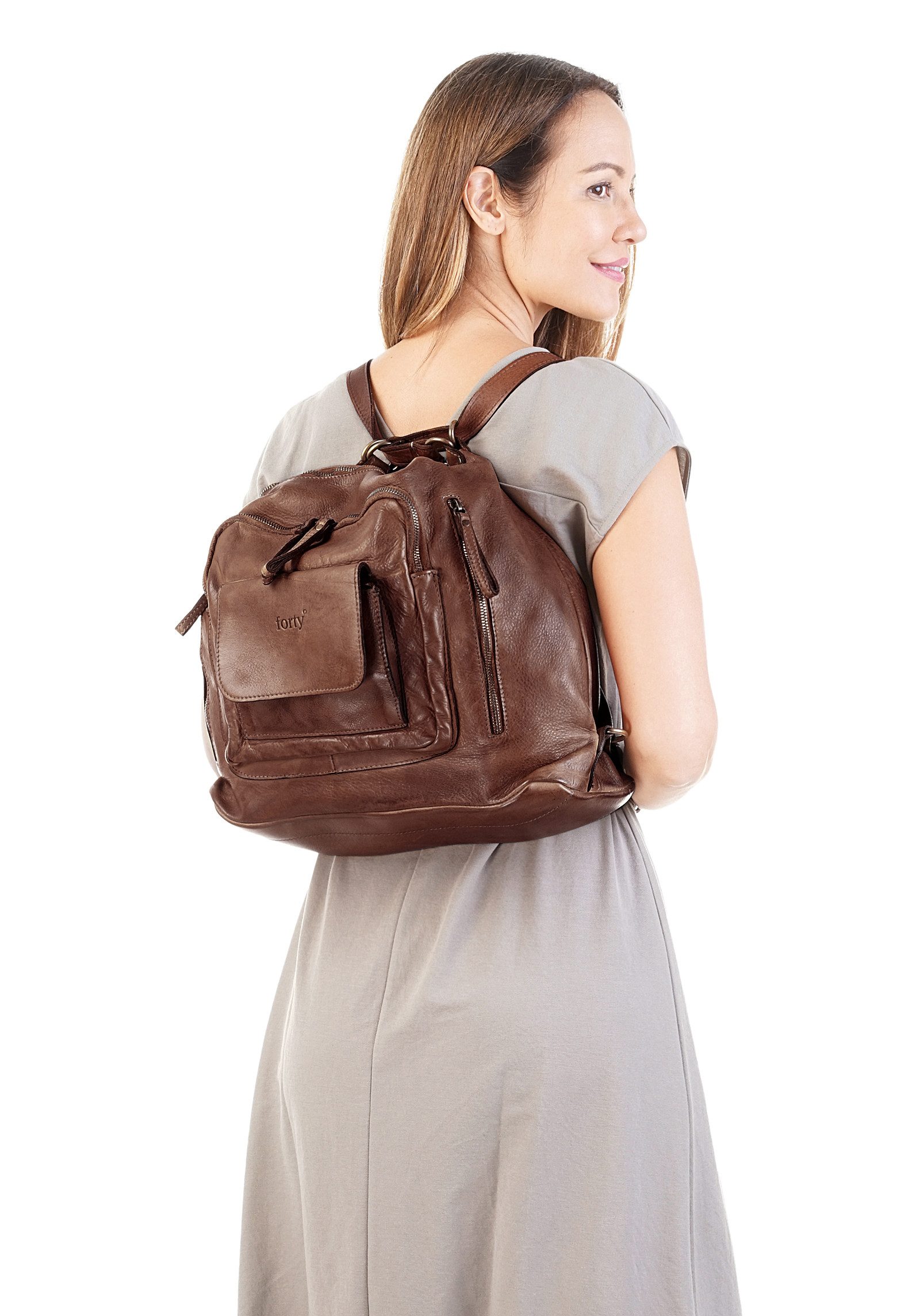 Forty Degrees Rugzak echt leer, made in italy