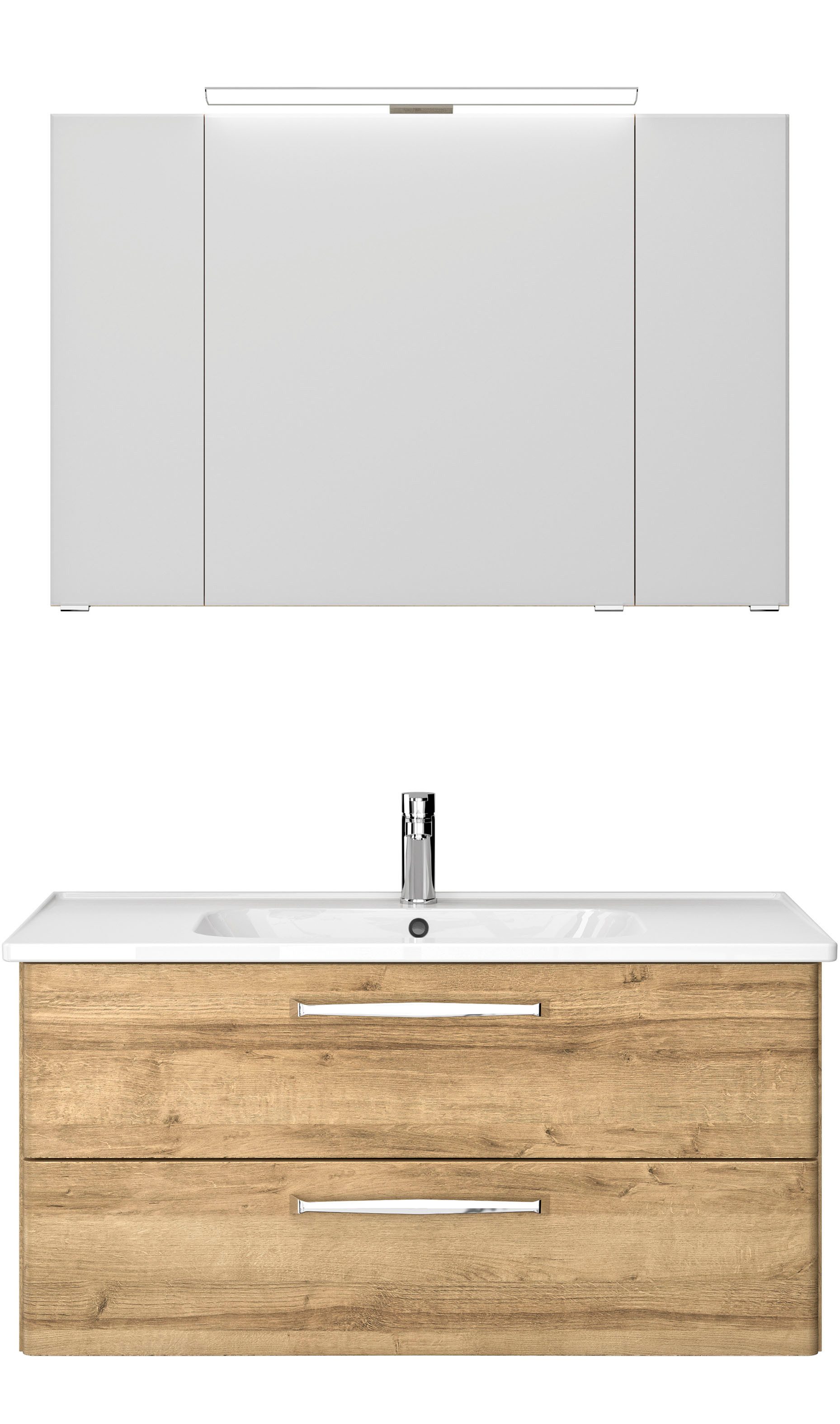 Saphir Badmeubelset Trentino 2-delig keramische wasbak, spiegelkast met LED-lamp Badkamermeubel-set 109cm breed, incl. deurdemper, 3 deuren, 2 lades (3 stuks)