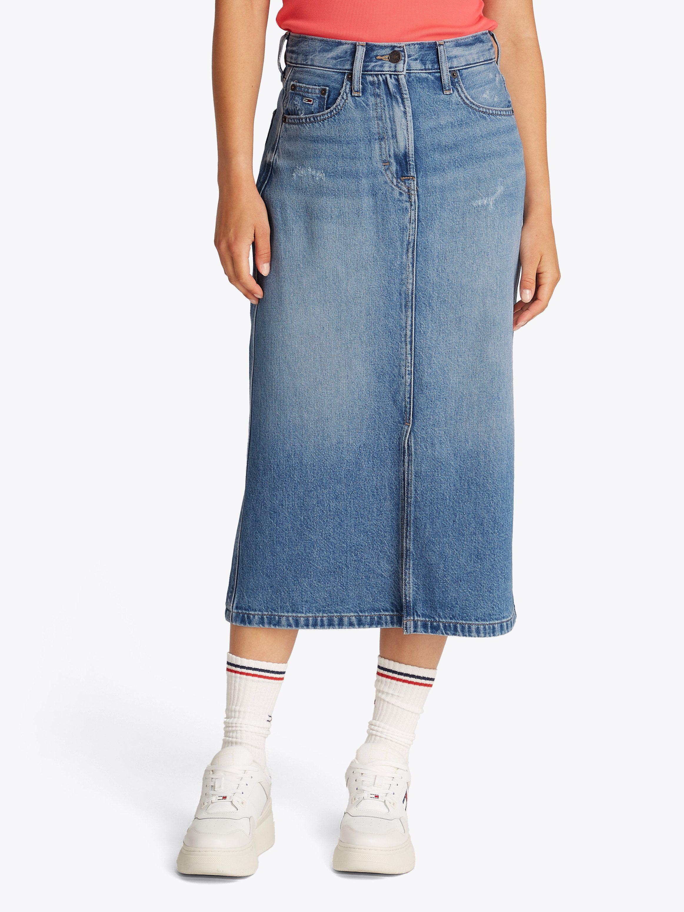 TOMMY Jeans rok CLAIRE MIDI SKIRT BI8036 in midi-lengte, in blauwe was dames spijkerrokken maat 31 blauw