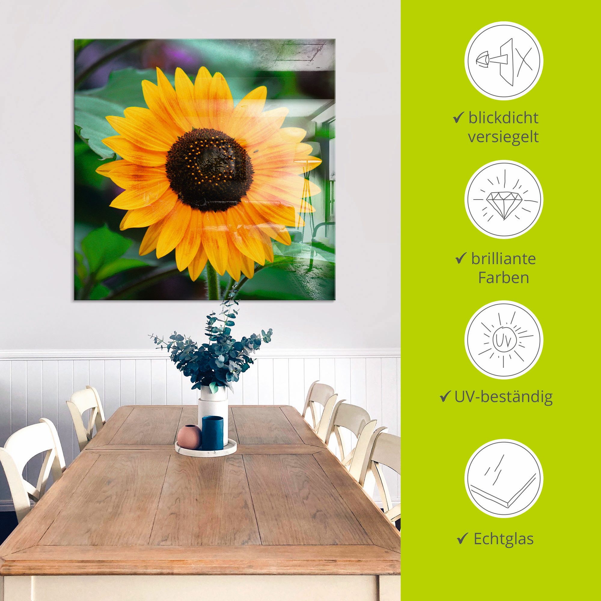 Artland Print op glas Zonnebloem in verschillende maten