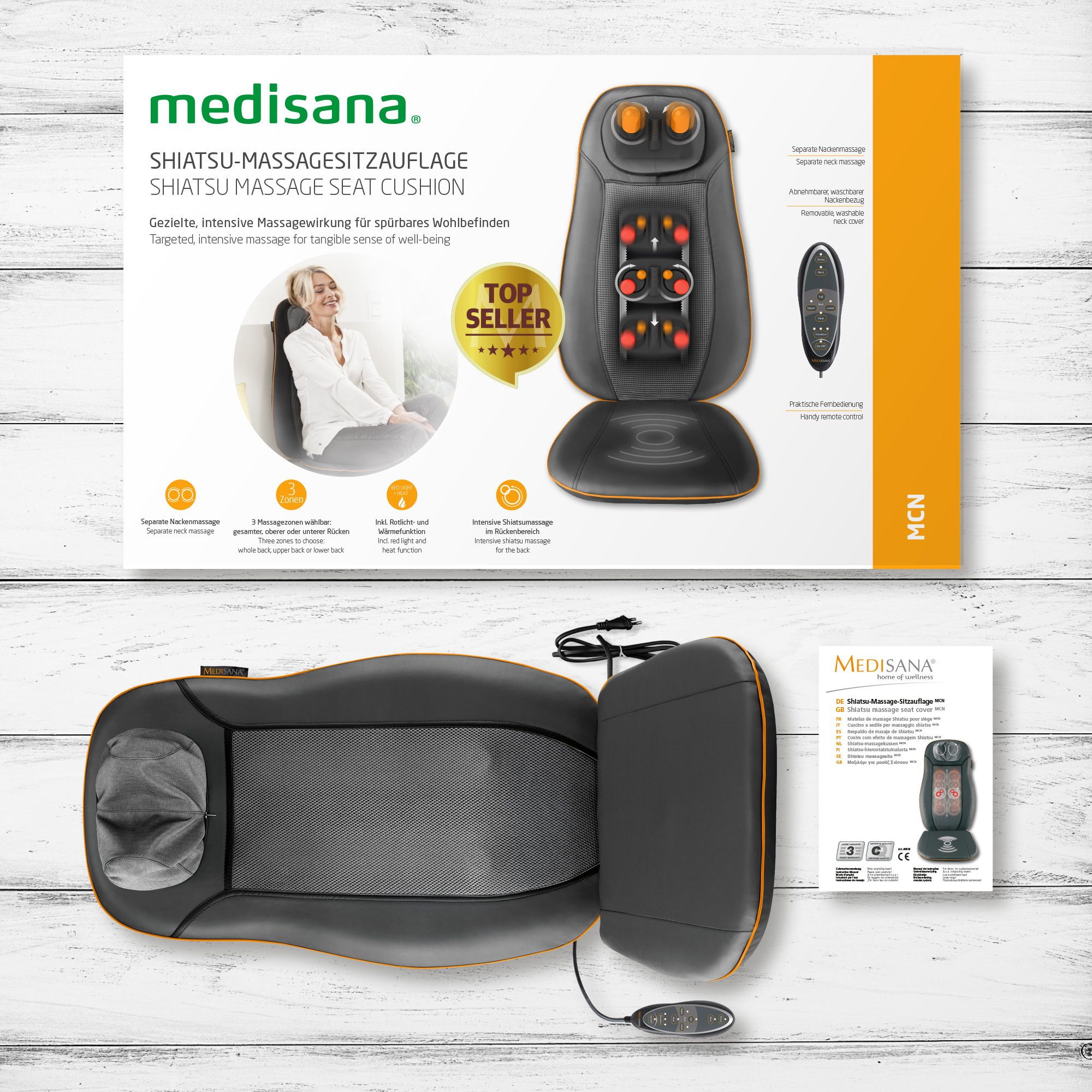 Medisana Shiatsu-massagekussen MCN 88930 3 massagezones, nekmassage, rode licht-/warmtefunctie, wasbare hoes