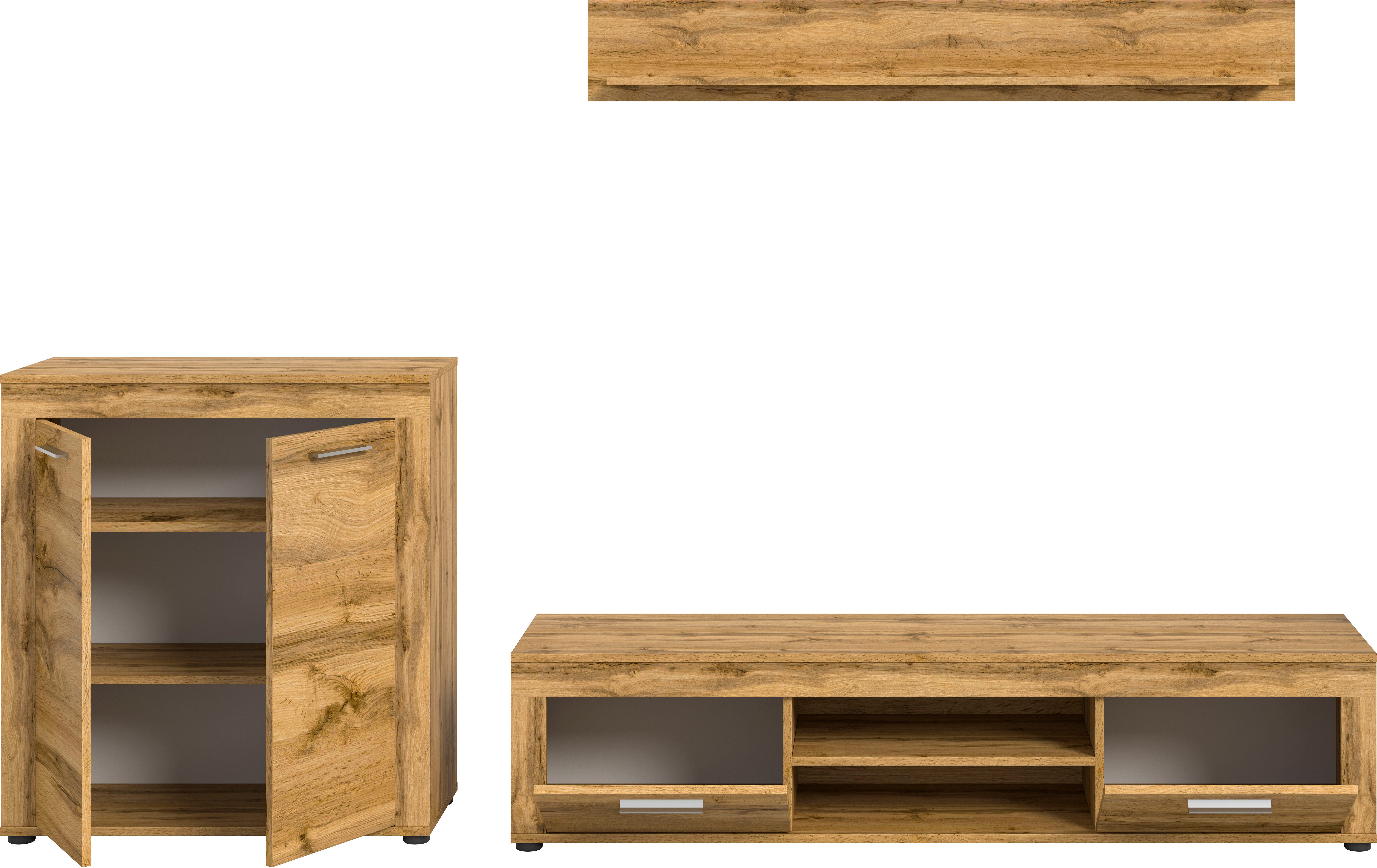 INOSIGN Wandmeubel Aosta, Breedte 255cm, bestaand uit Highboard, Lowboard, Wandplank Woonwand, combinatie, opbouwwand, meubelset, kastwand, meubelcombi (3-delig)