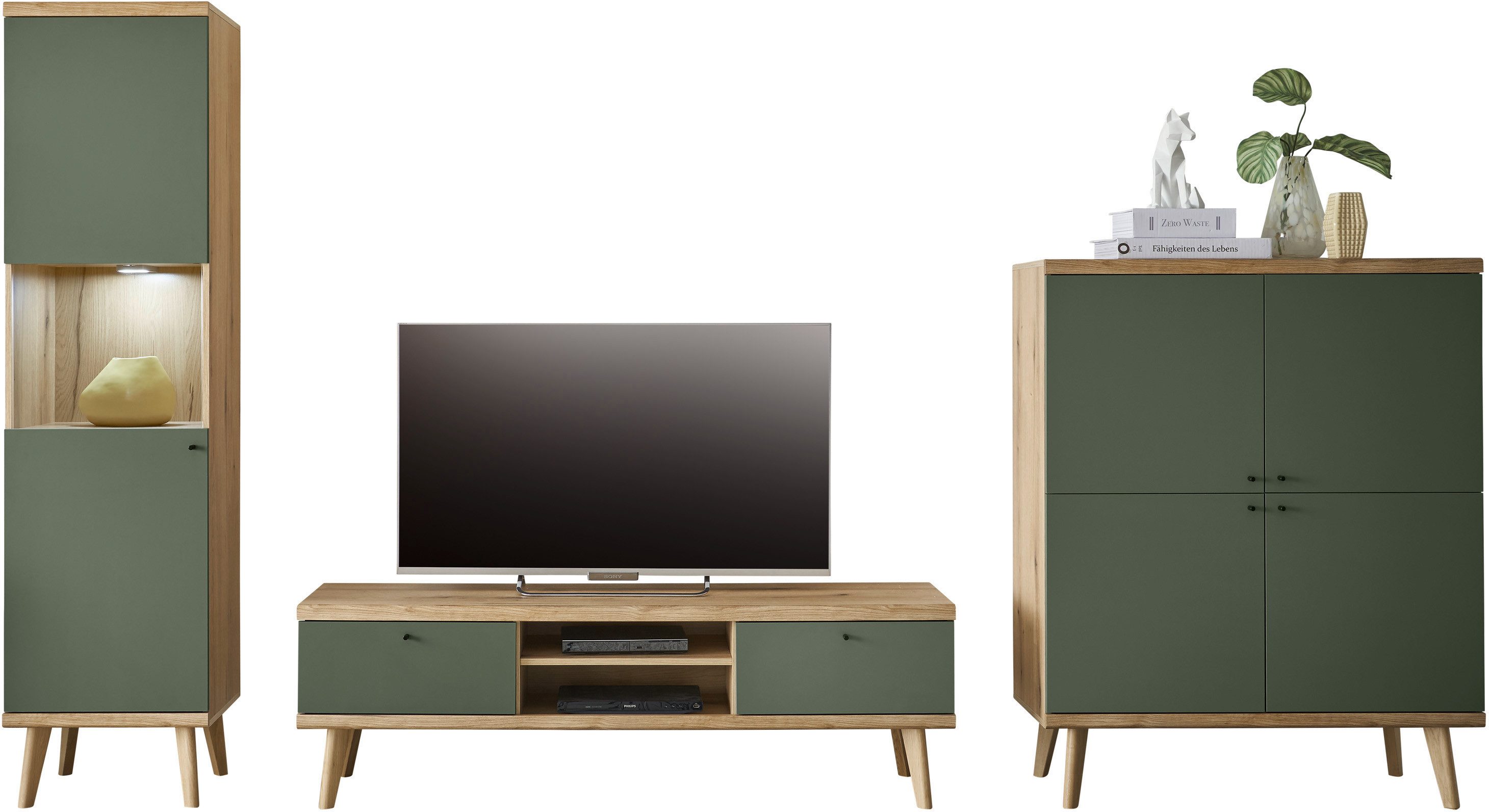 INOSIGN Wandmeubel MAVAS in moderne trendkleur, handgrepen van metaal (zwart), breedte 337 cm (set, 3-delig)