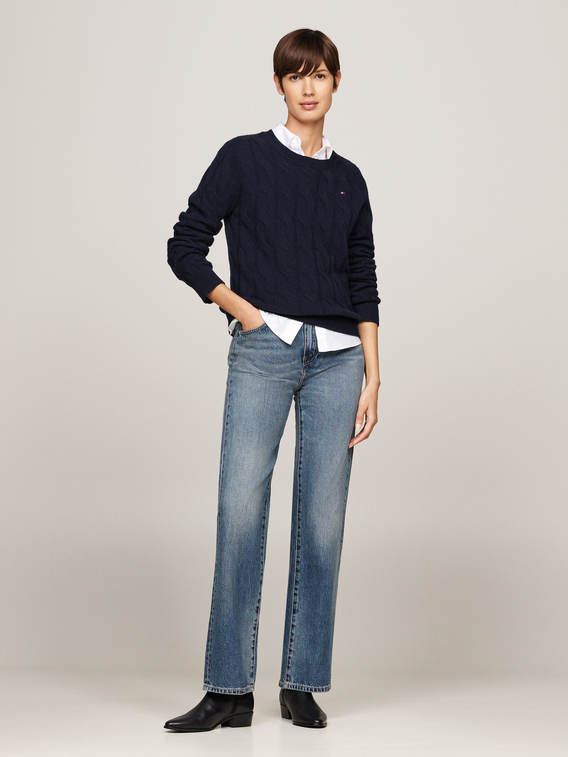Tommy Hilfiger Gebreide trui SOFT WOOL CABLE C-NK met kabelpatroon ronde hals