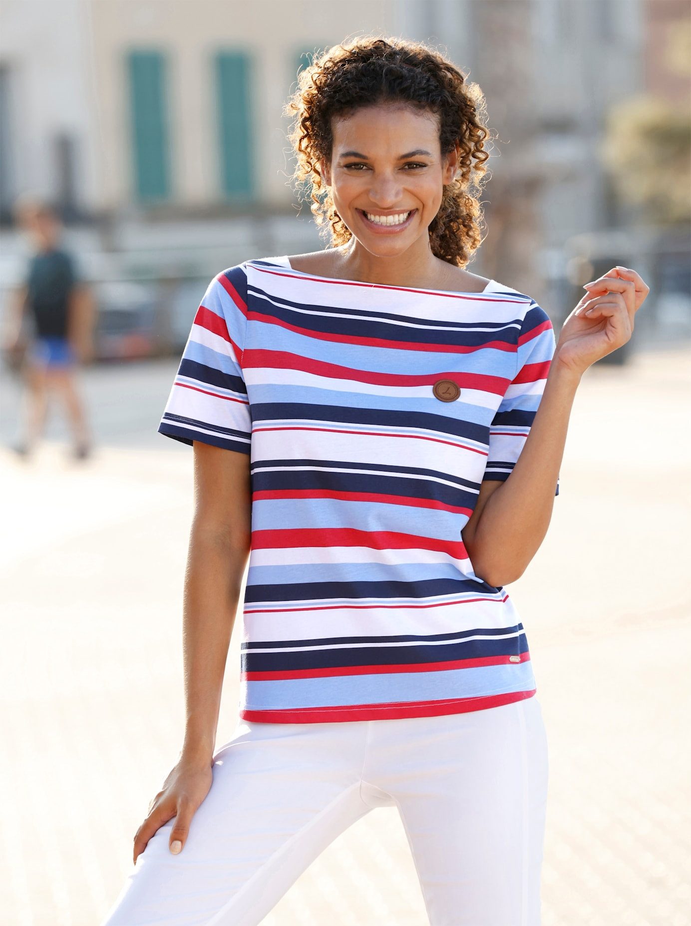 Casual Looks Shirt met korte mouwen Gestreept shirt (1-delig) dames t-shirts maat 48 blauw