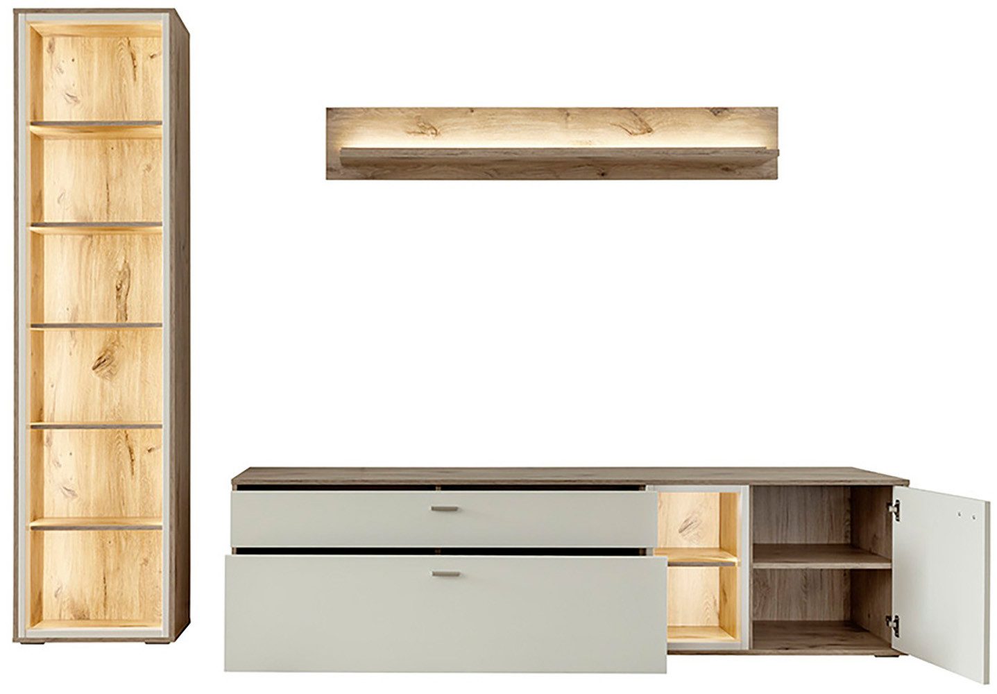 MCA furniture Wandmeubel SANTERNO Woonkamer set (3-delig), deuren & lades gedempt, breedte 264 cm (complete set, 3-delig)