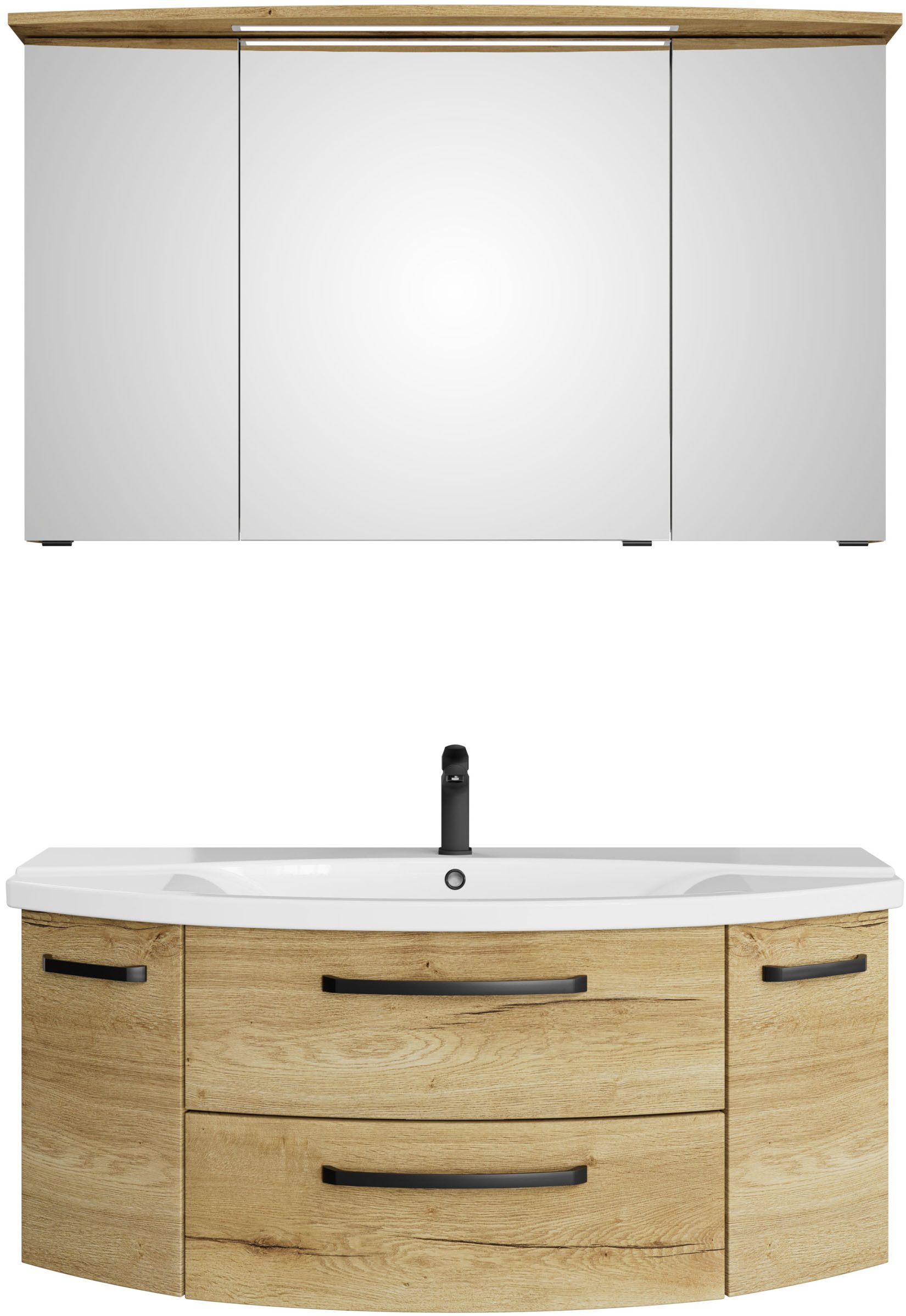 Saphir Badmeubelset Serie 4010 2-delig keramische wastafel met LED-spiegelkast Badkamer set 122 cm breed, incl. deurdemper, 5 deuren, 2 lades (set)