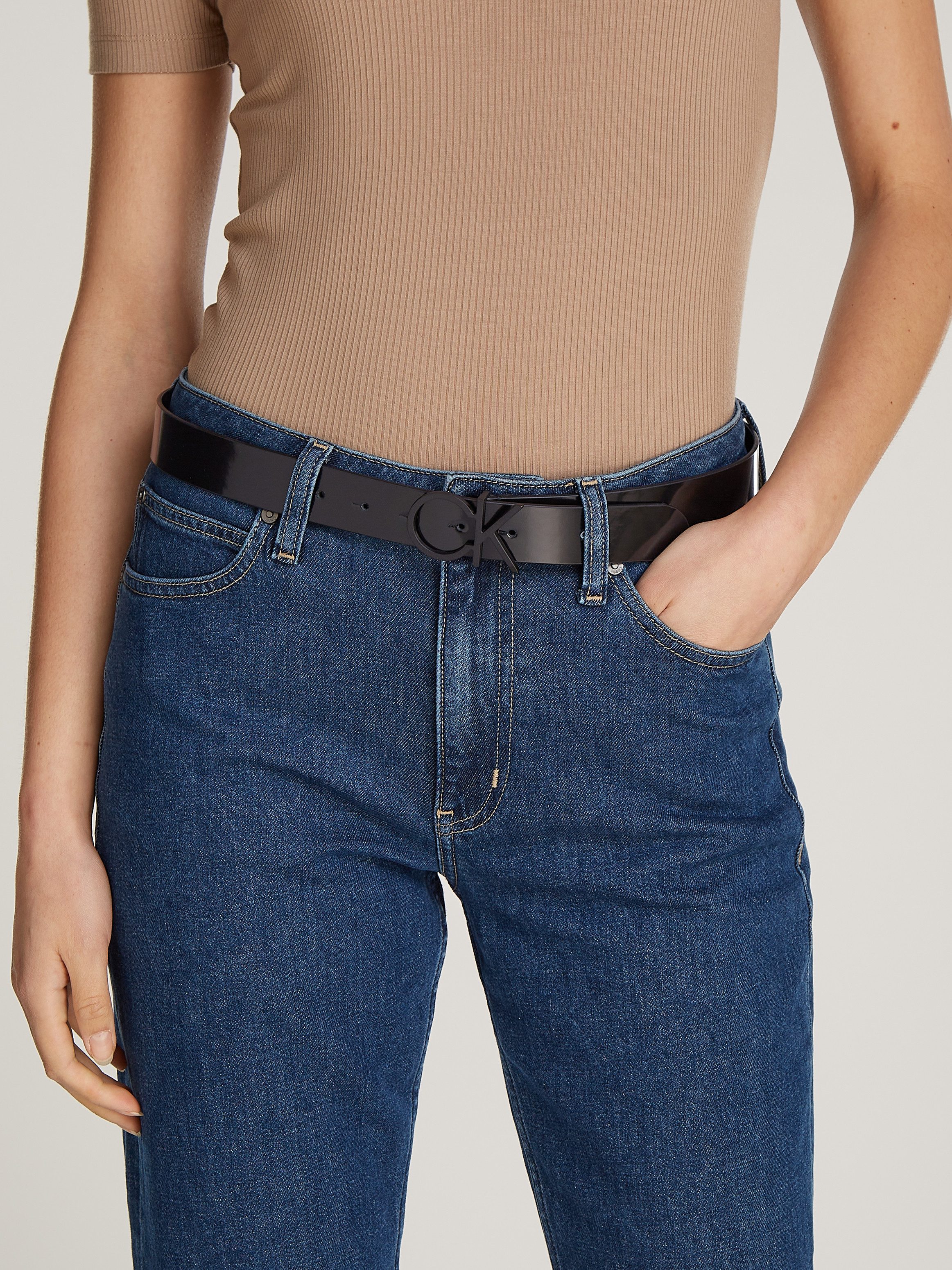 Calvin Klein Leren riem CK LOGO BELT 3.0_SHINY
