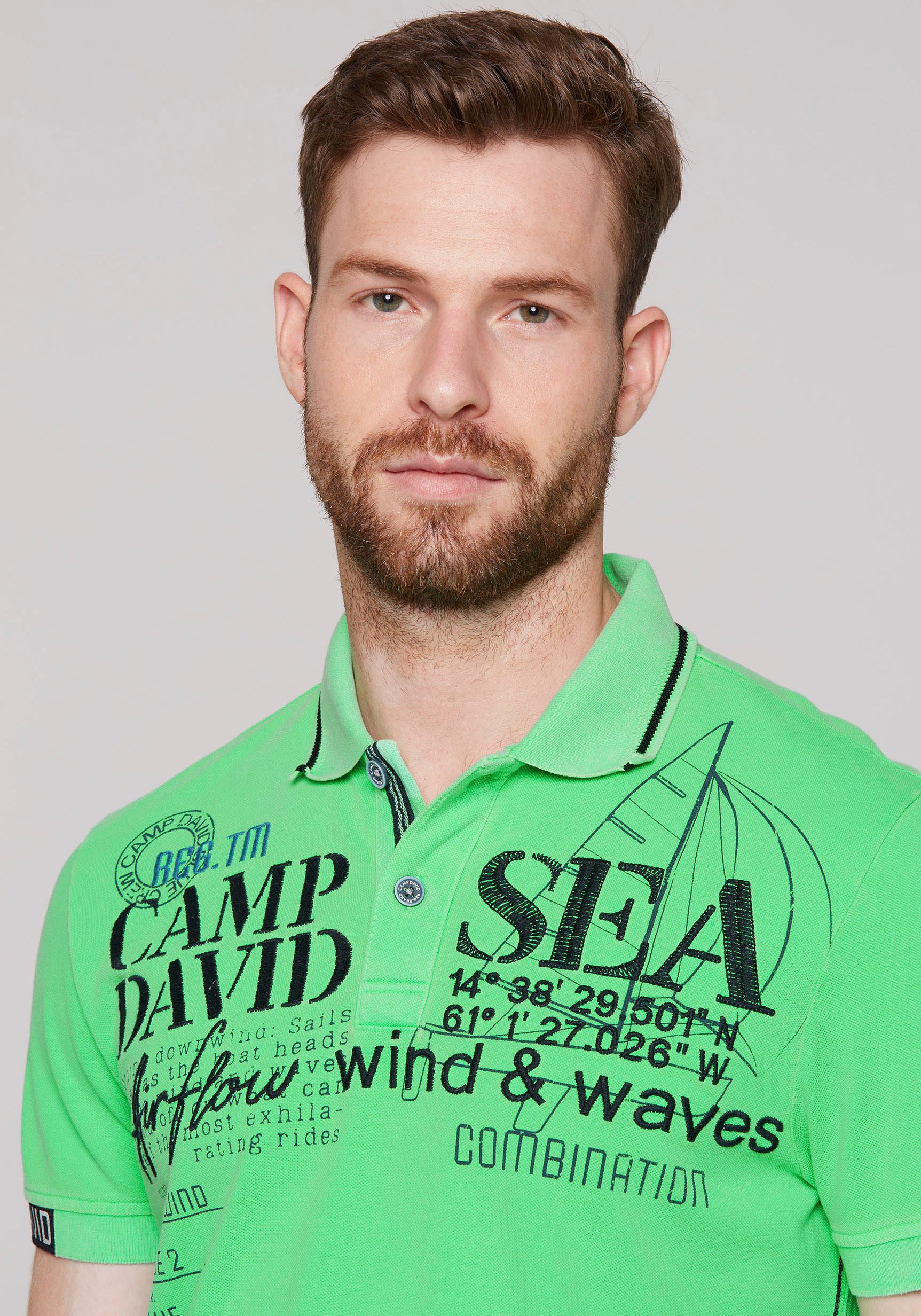 CAMP DAVID Poloshirt met logo-applicaties