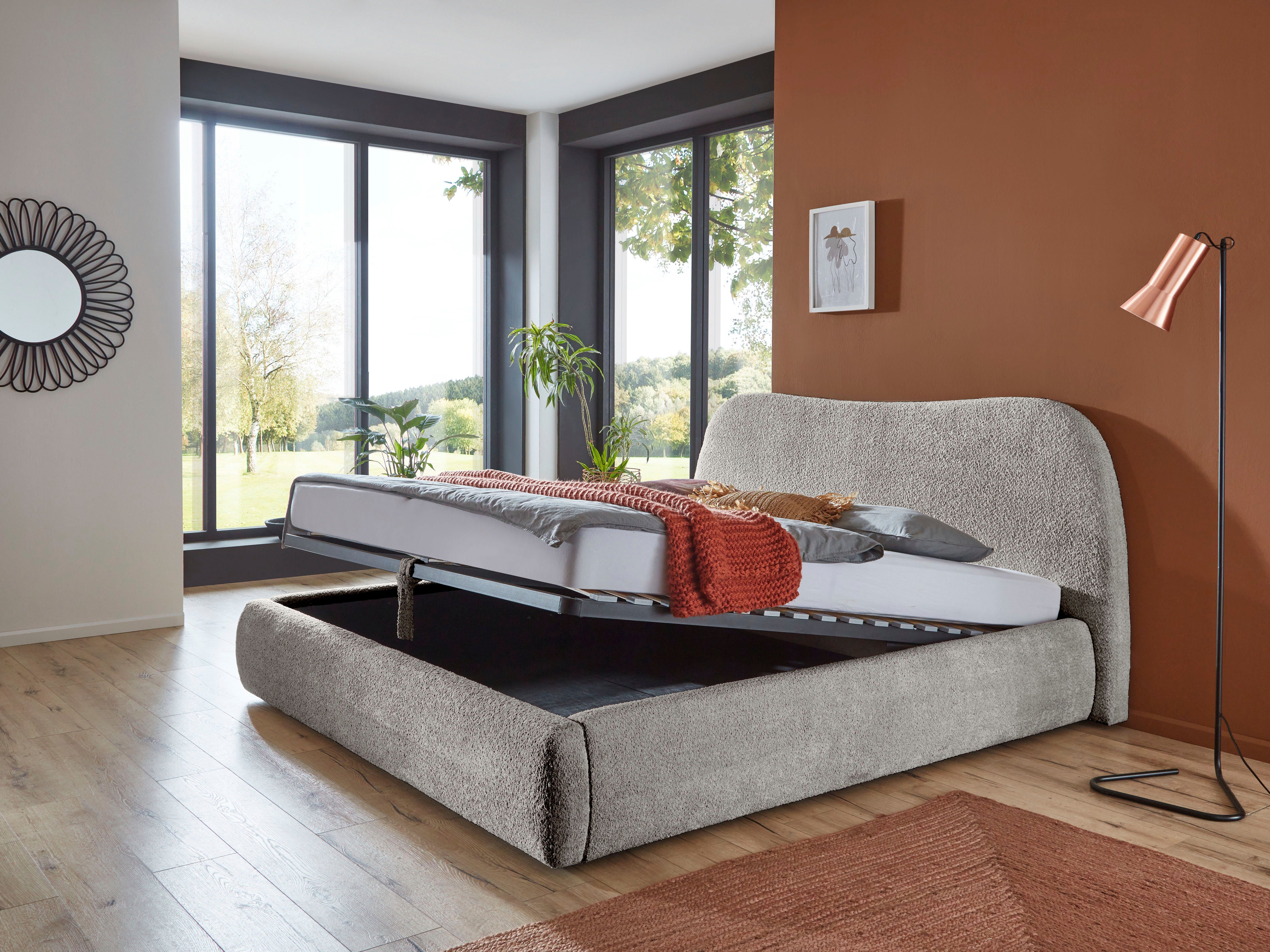 ATLANTIC home collection Gestoffeerd bed Sophie met of zonder opbergruimte, hoogwaardige bouclé bekleding