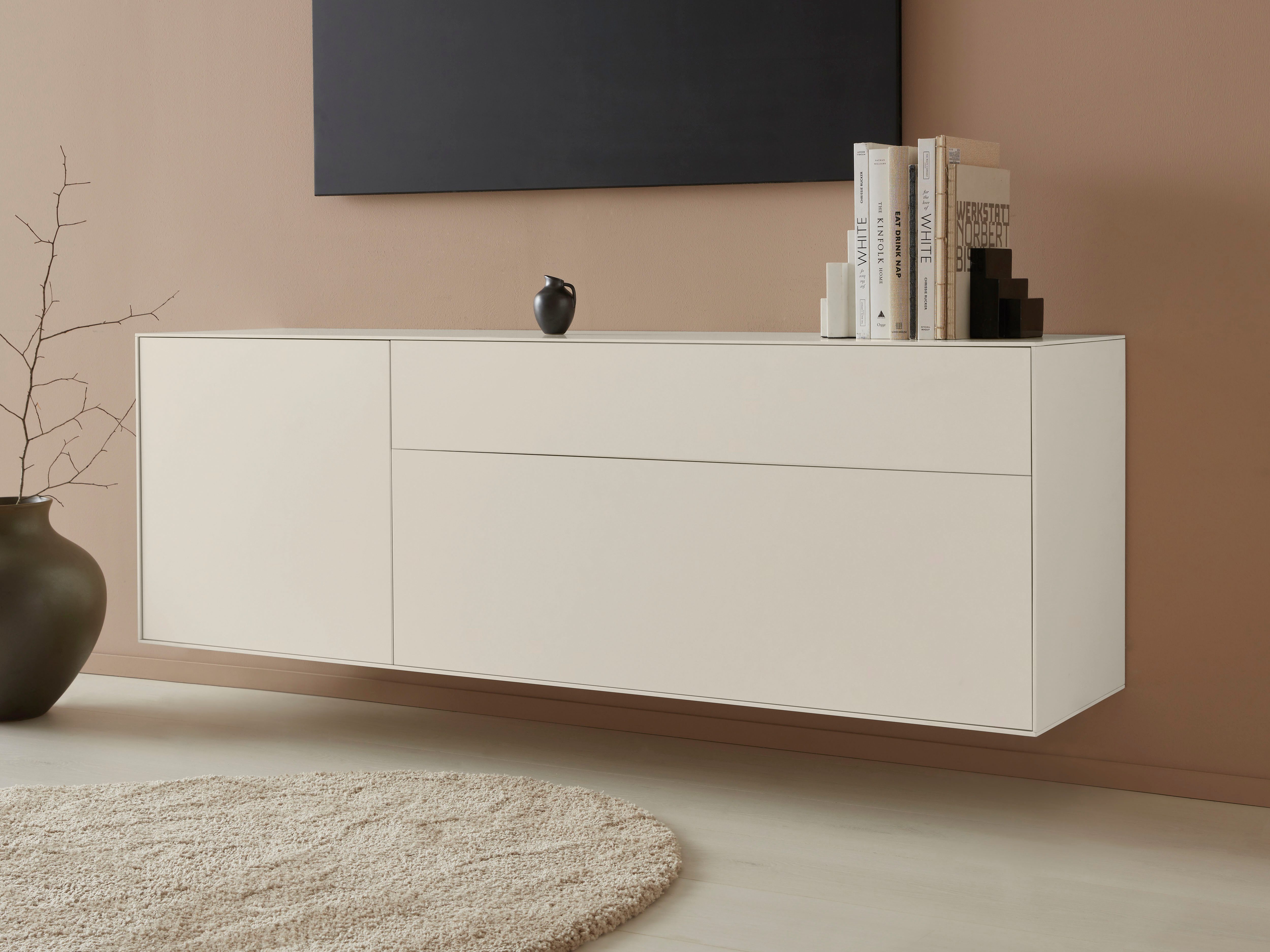 LeGer Home by Lena Gercke Tv-meubel Essentials Breedte: 167 cm, MDF gelakt, push-to-open-functie lowboards grijs