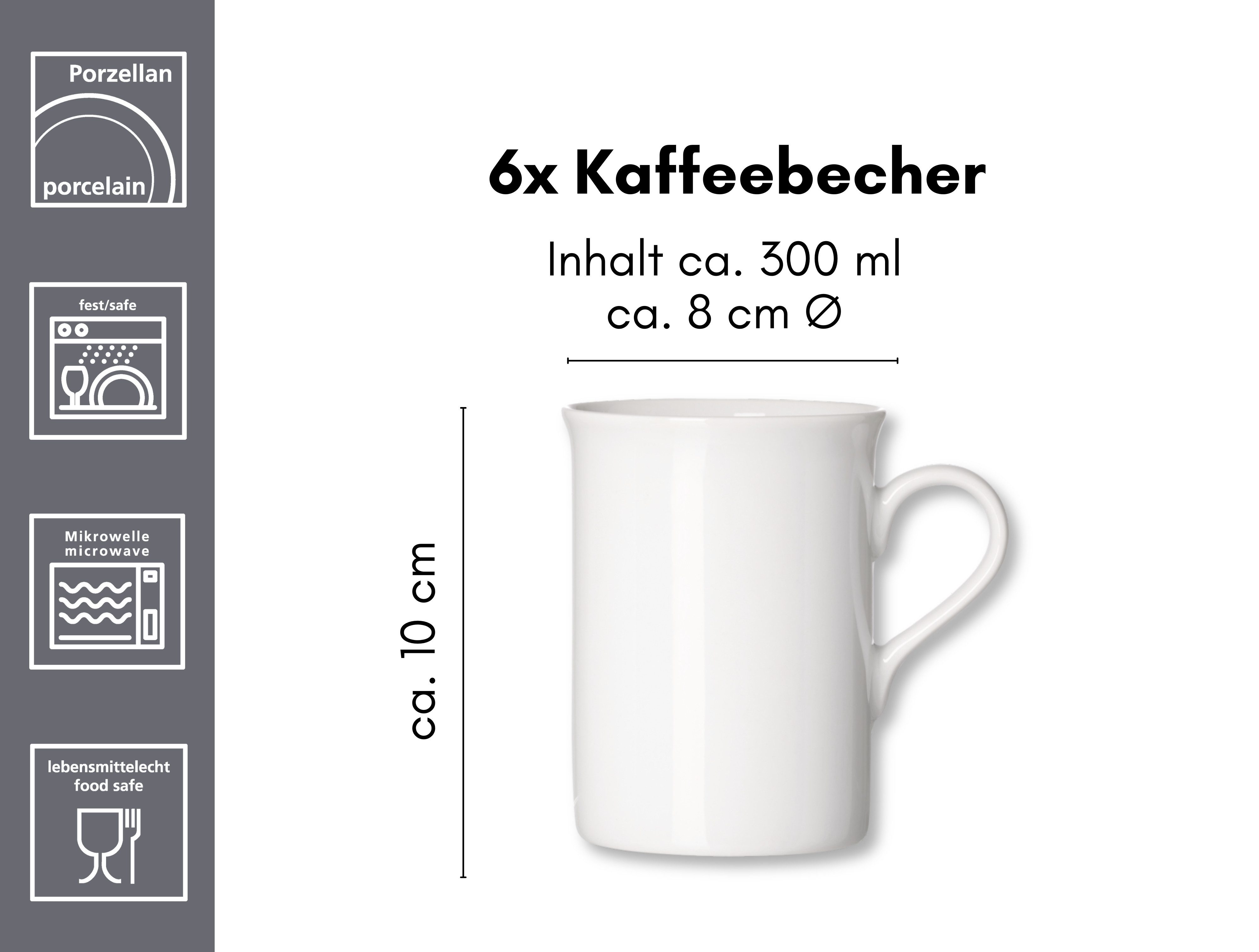 Ritzenhoff & Breker Beker Bianco 6-delig, klassiek eenvoudig, 300 ml (set, 6-delig)