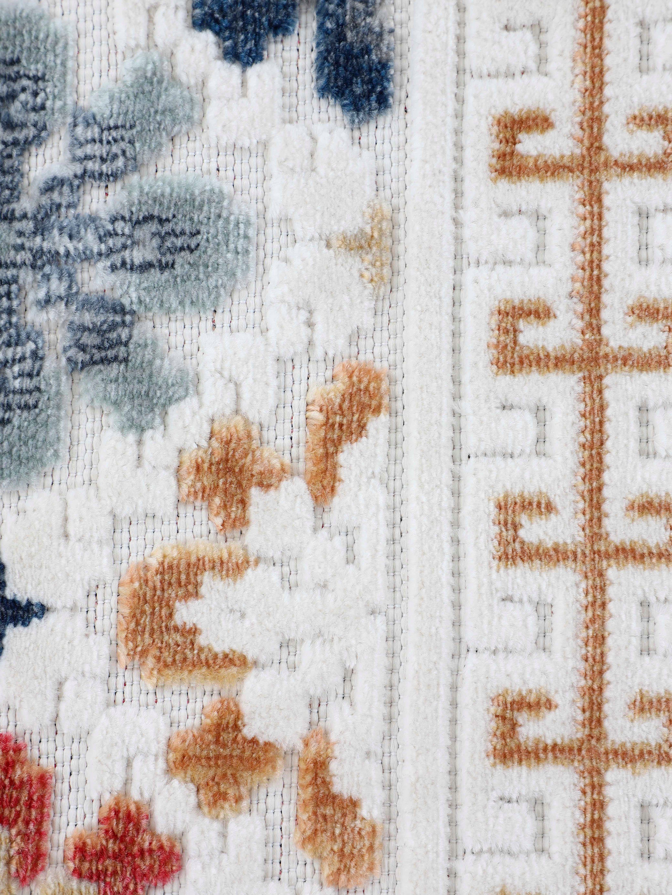 carpetfine Vloerkleed Deja 103 robust vlakweefsel, motief - florale palmbladeren, hoog-laag effect