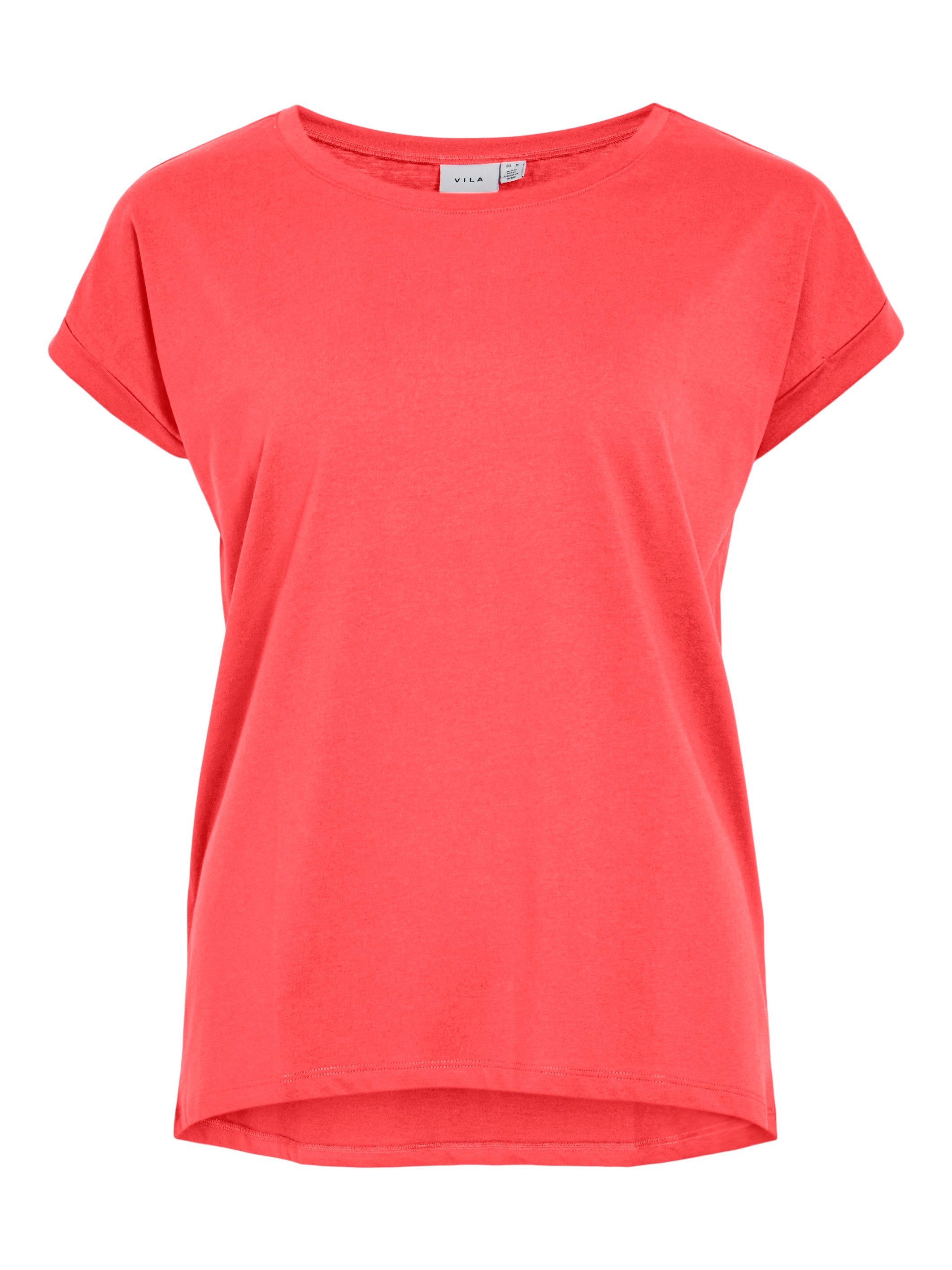 Vila Shirt met ronde hals VIDREAMERS NEW PURE T-SHIRT/SU-NOOS Basic dames T-shirt met ronde hals en omgeslagen mouwen