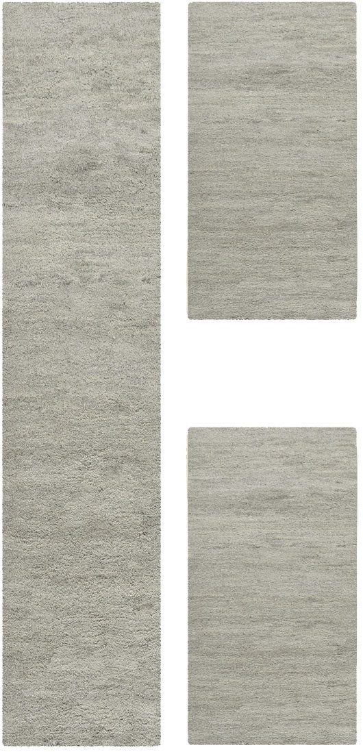 THEKO Set slaapkamerkleedjes Hadj uni echt berberkleed, zuivere wol, met de hand geknoopt, slaapkamer bedvloerkleden beige