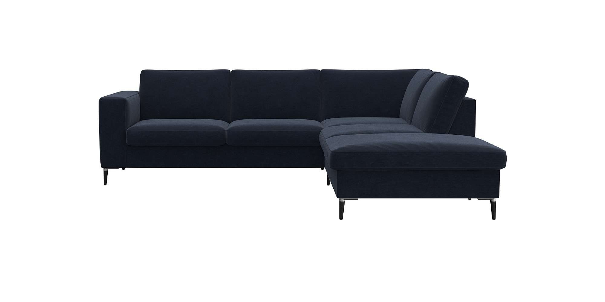 FLEXLUX Hoekbank Fiore, L-vorm brede armleuningen, aluminium/zwarte poten, bxd 241x225 cm, koudschuim in de zitting blauw, hoekbanken, Ottomane rechts