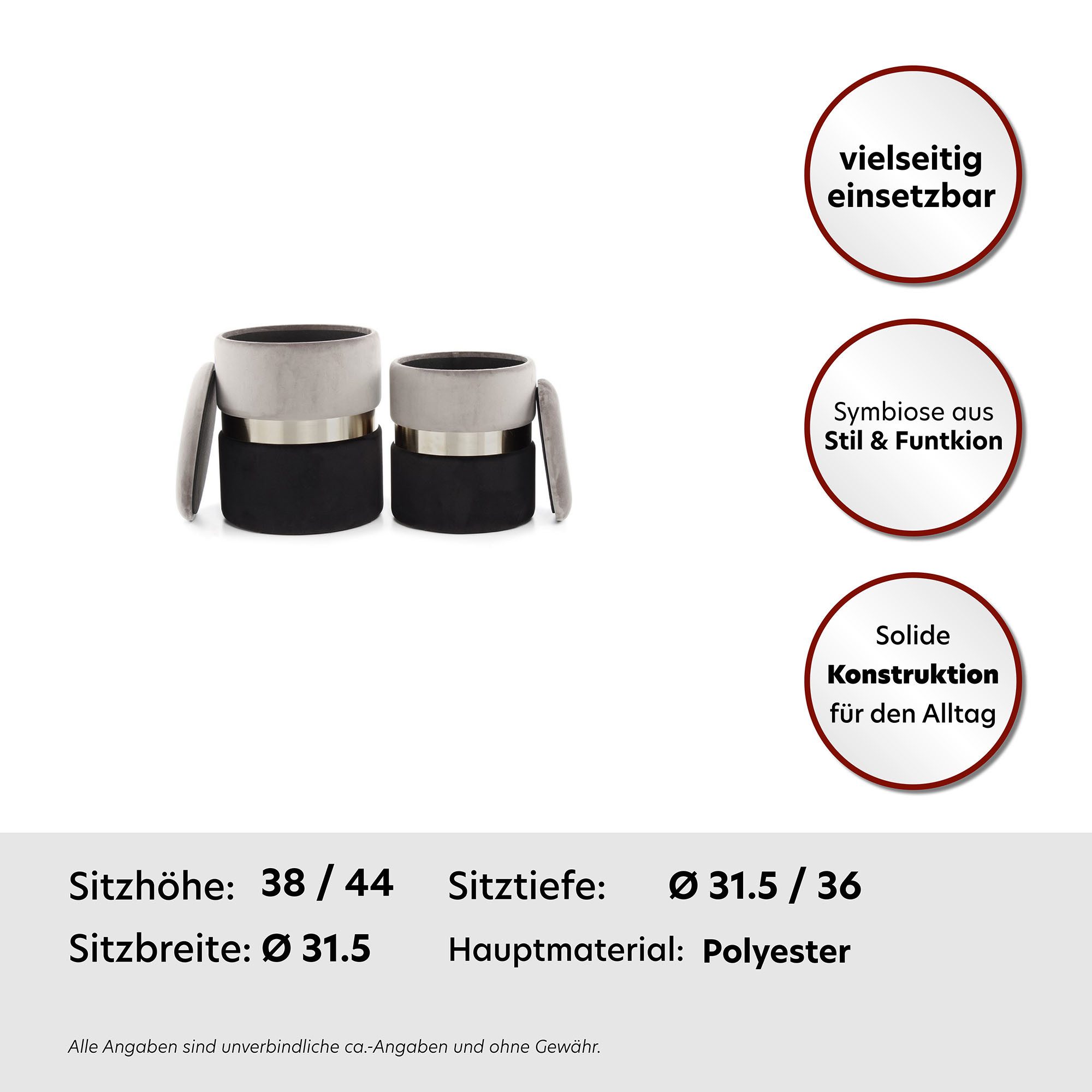 Kayoom Hocker met bergruimte Kruk Zora 125 2-delige set, fluweelzachte stof bekleding, ronde elegante vorm (set, 2 stuks)