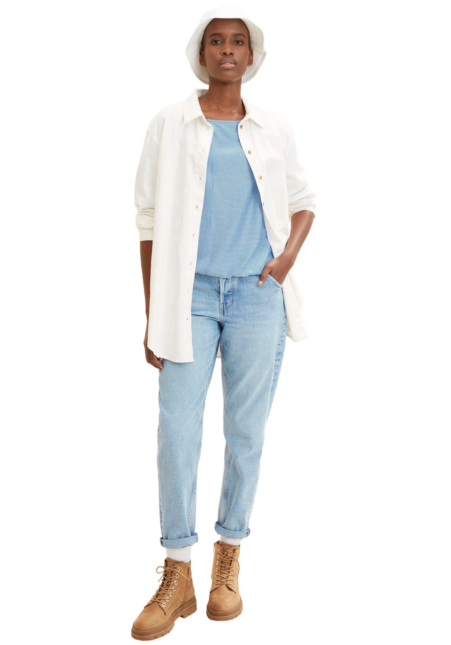 Tom Tailor Denim Shirt met 3/4 mouwen in fijne rib-look