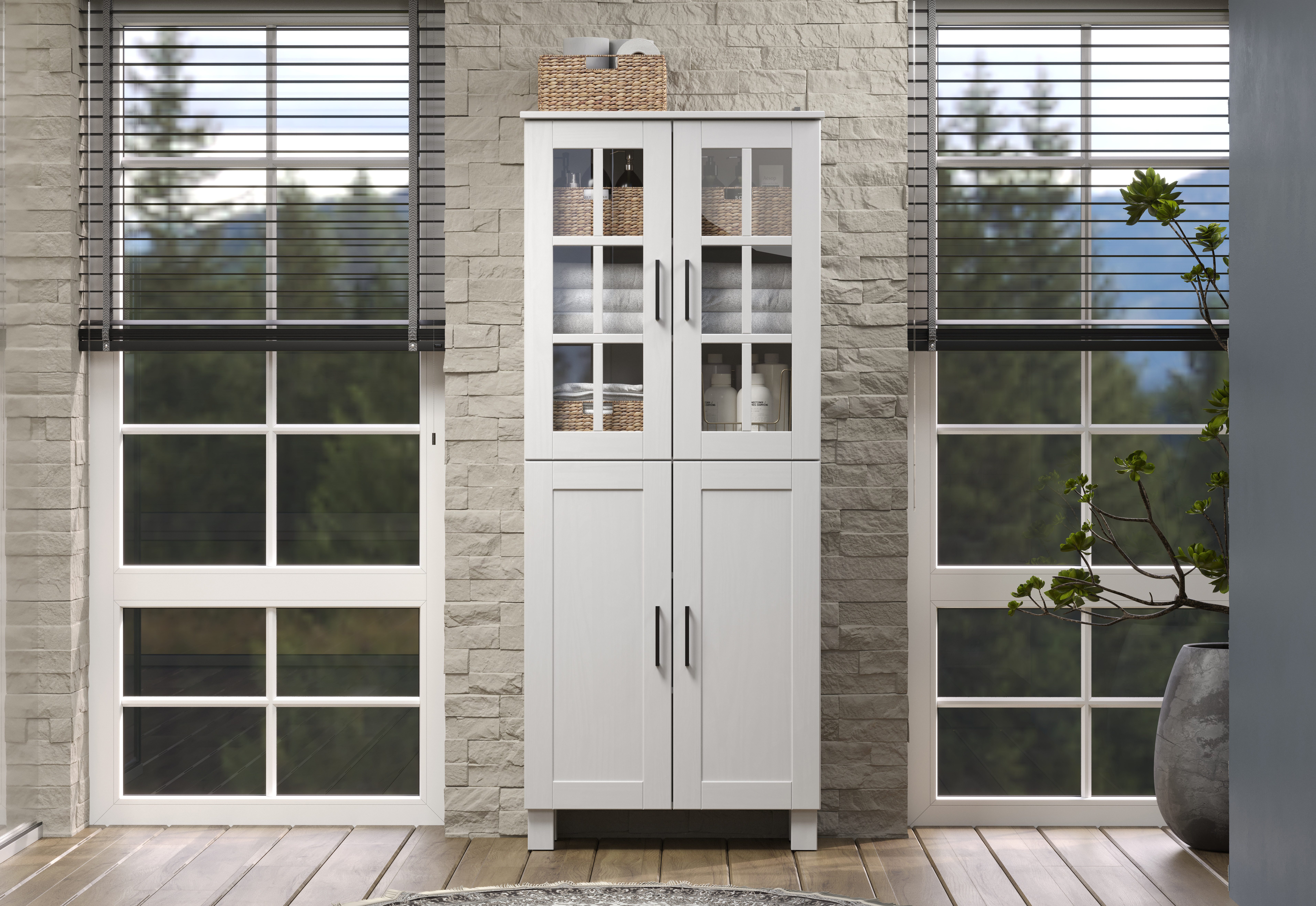 welltime Hoge kast Ulea Brede badkamerkast van massief hout - afmetingen (B/D/H) 70/30/170 cm (1 stuk)