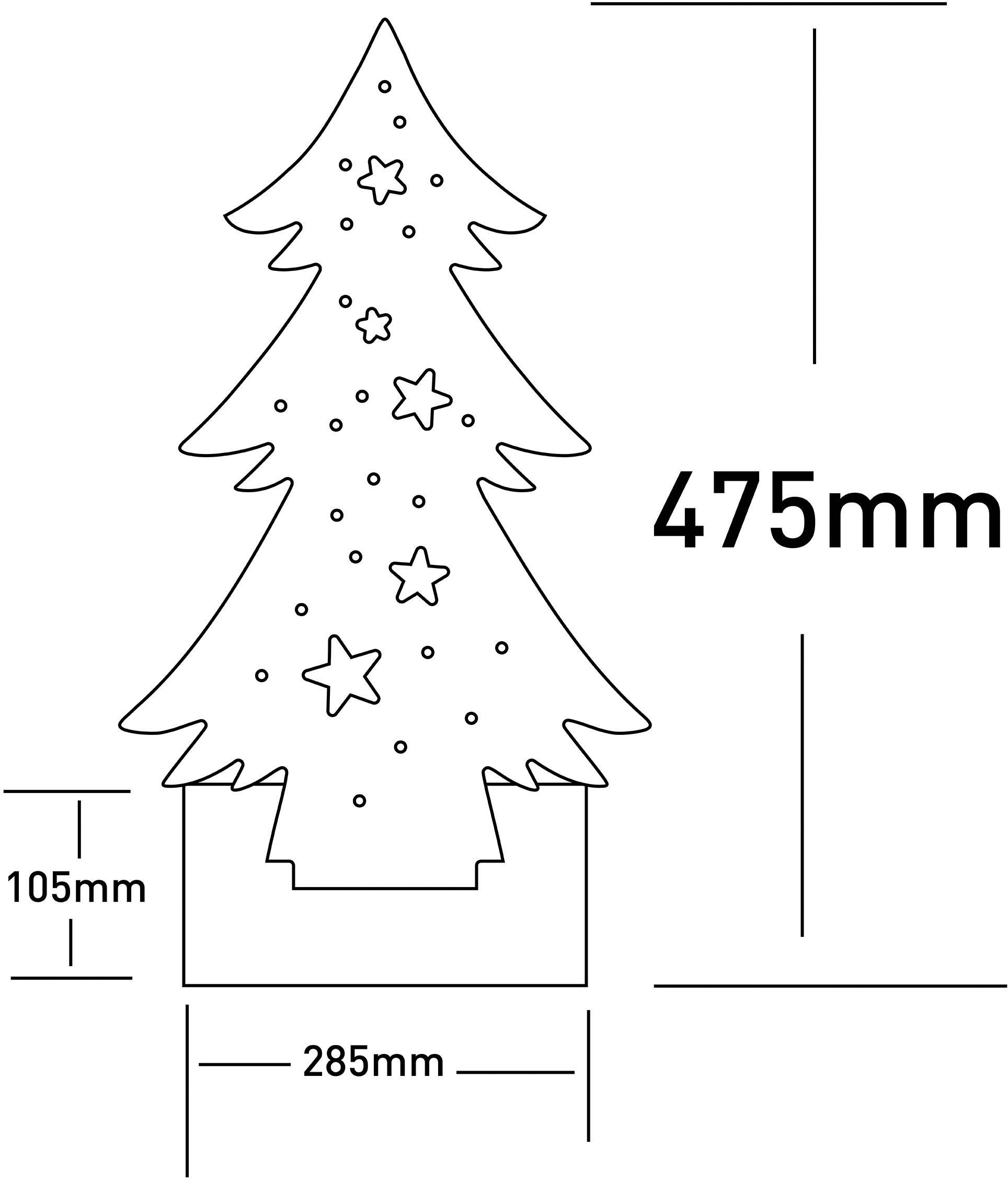 näve Led-boom Kerstboom, kerstdecoratie van hout Houten vloerlamp, hoogte ca. 47,5 cm, op batterijen (1 stuk)