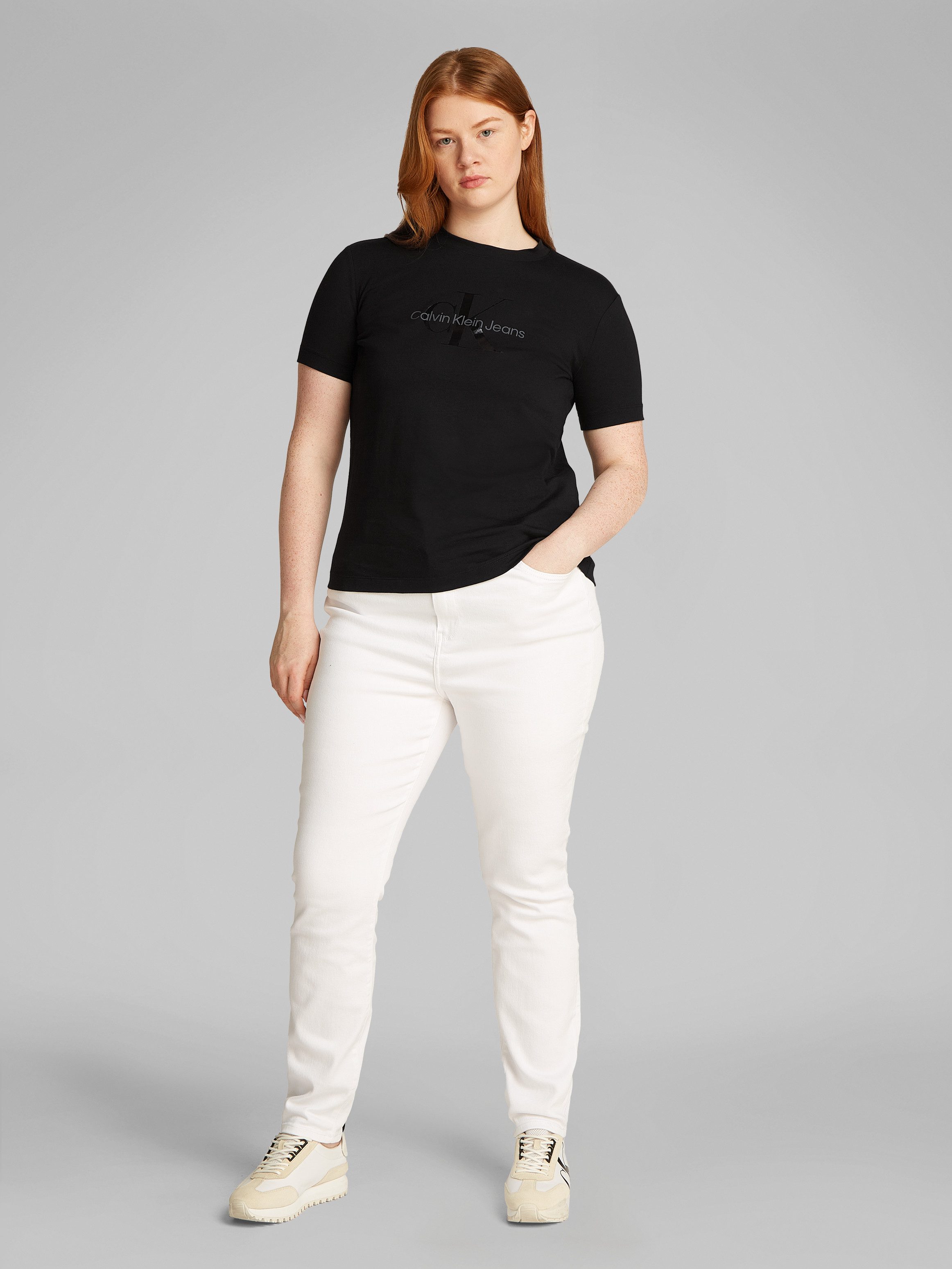 Calvin Klein Jeans Plus T-shirt PLUS GLOSSY MONOLOGO REGULAR TEE met glanzende print in grote maten