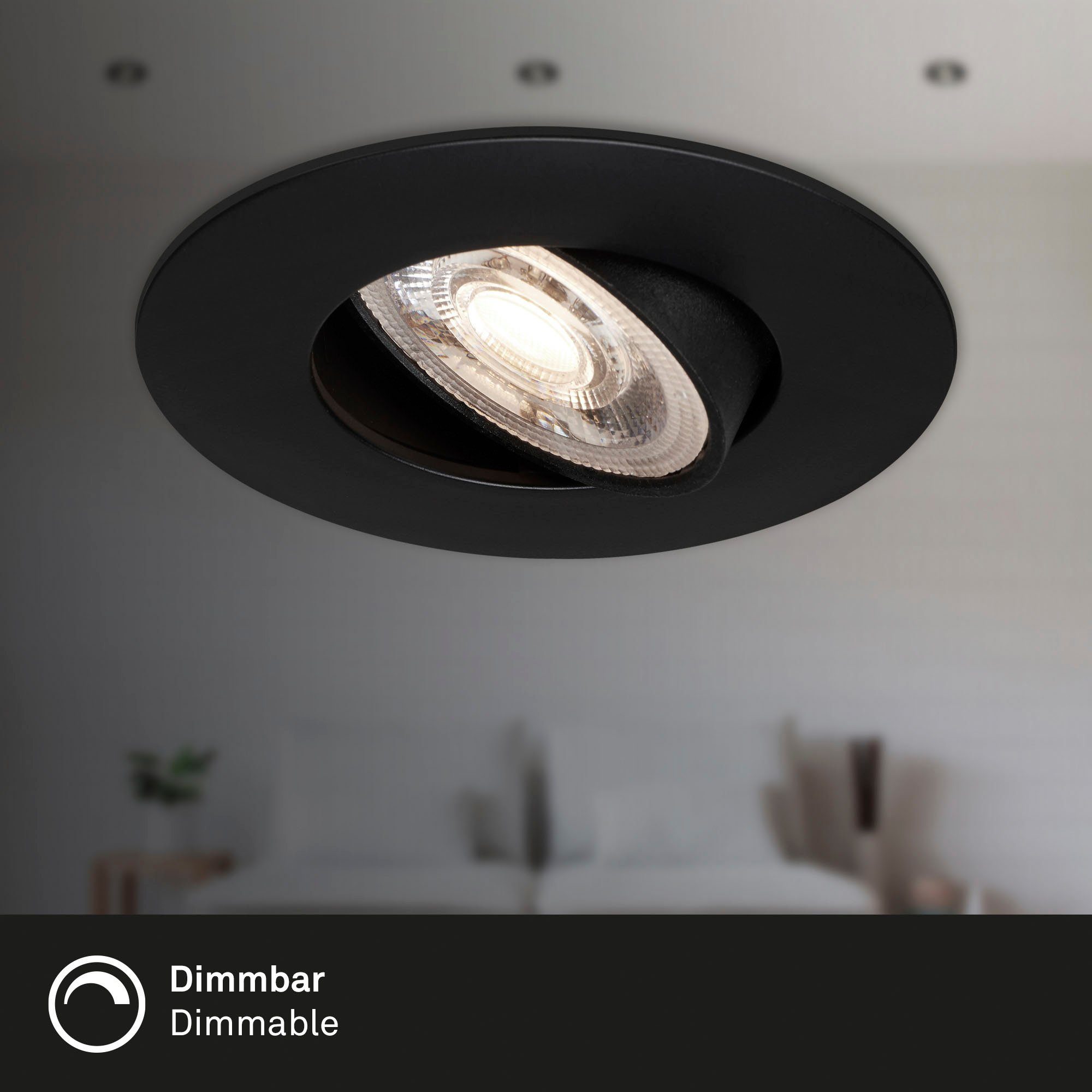 Briloner Leuchten Ledinbouwlamp 7048035 KULANA 3-pack, ultraflauw, draaibaar, traploos dimbaar, zwart
