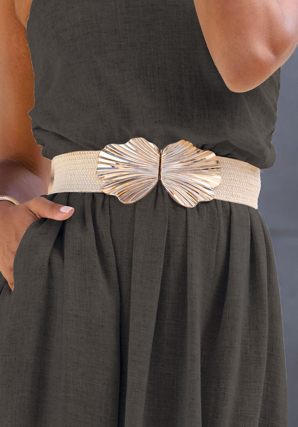 Lascana Taille riem Stretch riem met decoratieve sluiting & bamboe-look, voor jurk & overall