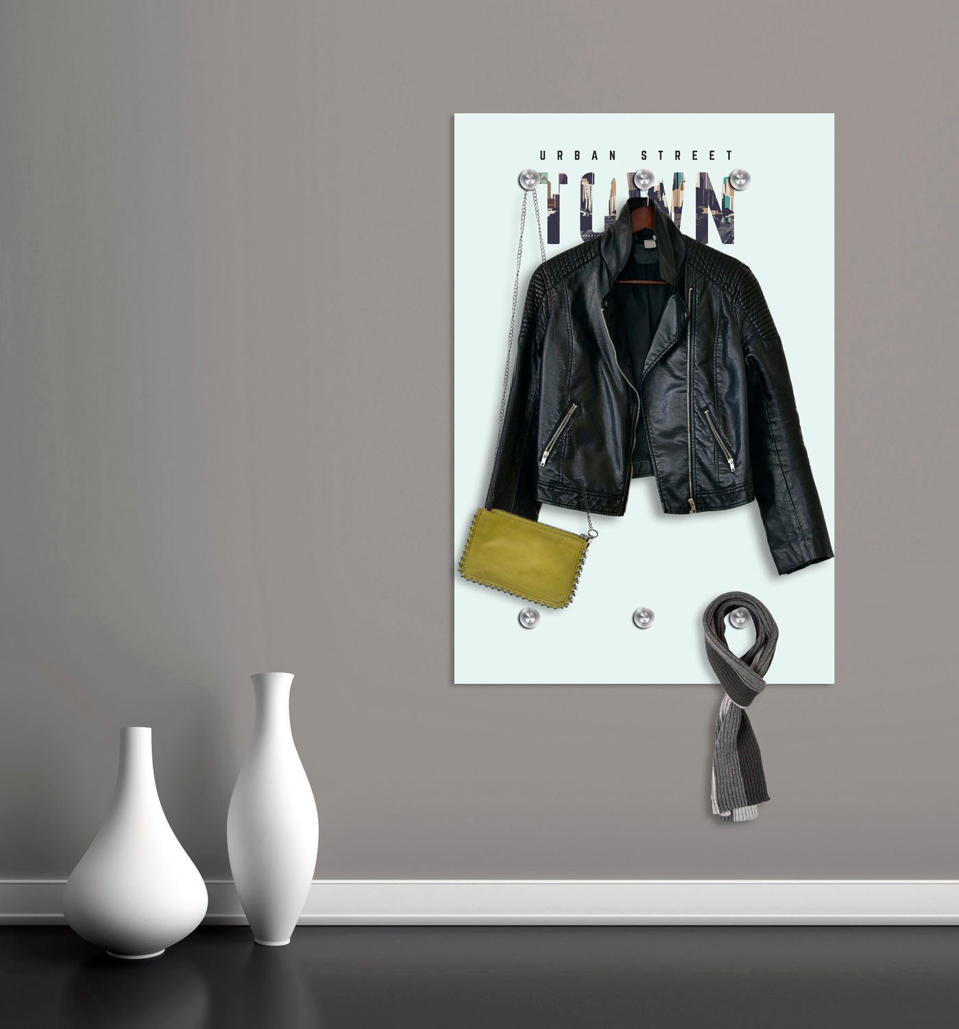 queence Kapstok URBAN STREET TOWN met 6 haken, 80 x 120 cm