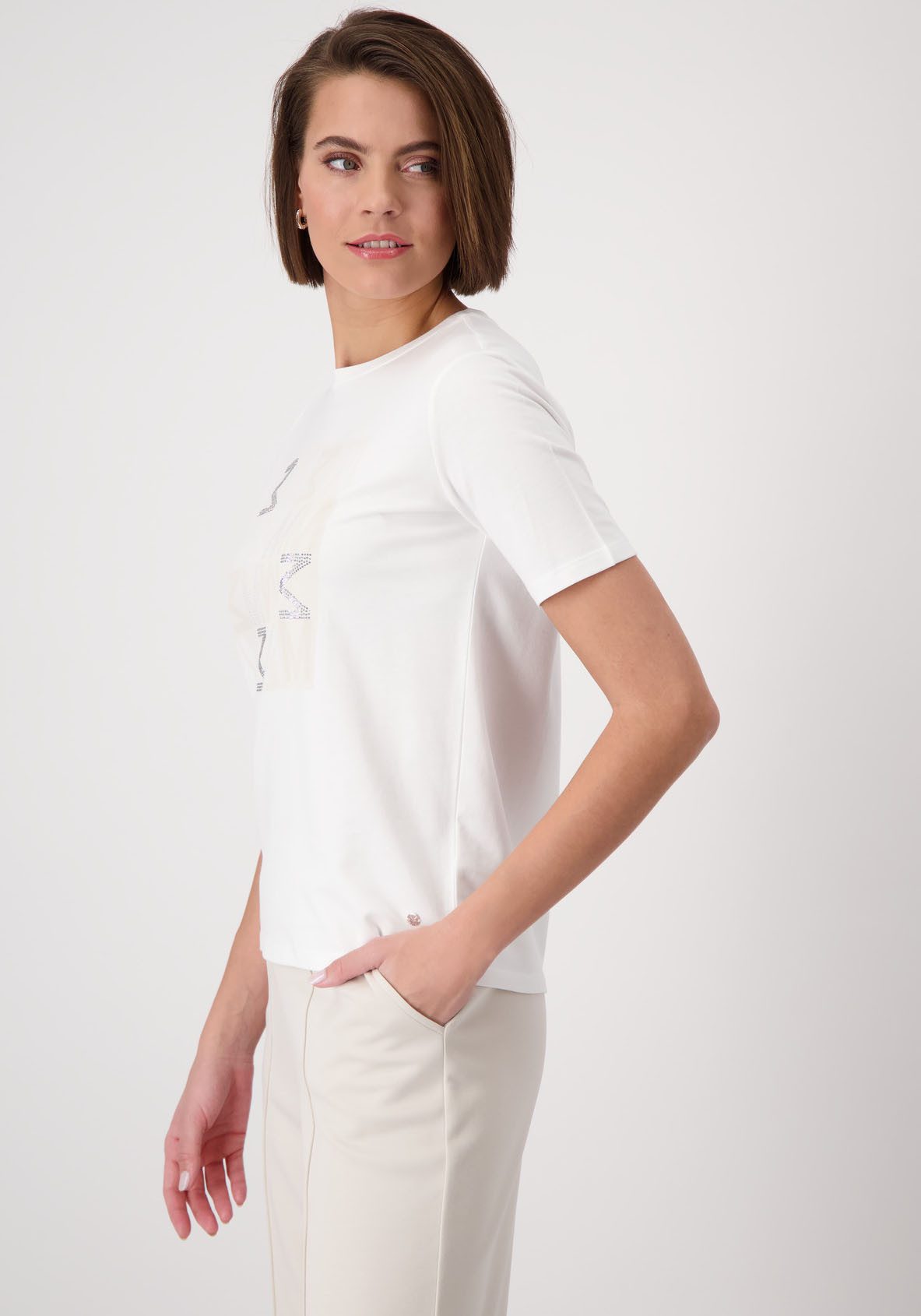 Monari Shirt met ronde hals Shirt Schmuckschrift met frontprint en glitterstuds