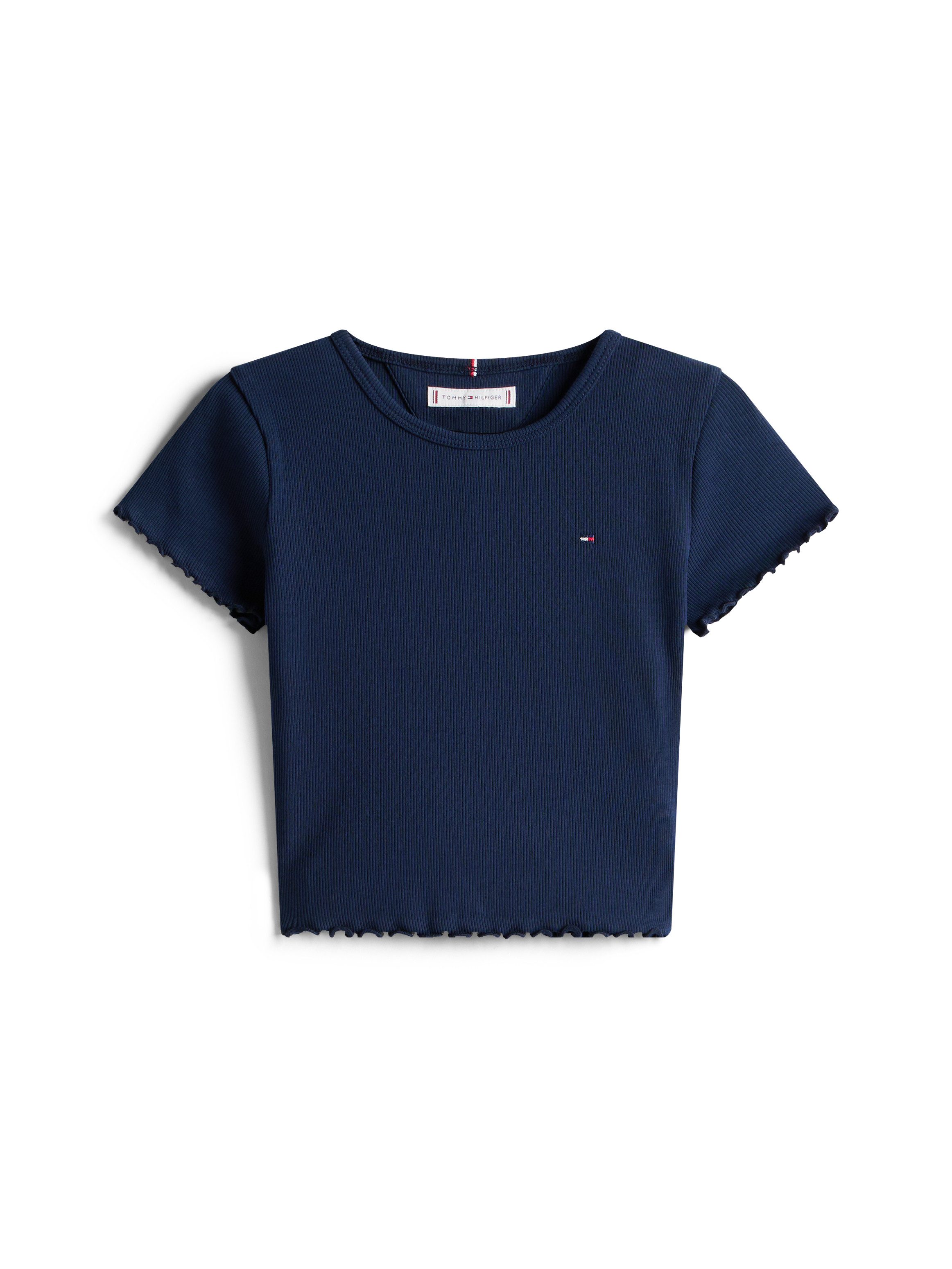 Tommy Hilfiger T-shirt ESSENTIAL RIB TOP SS met babylock-randen, met logo-borduursel