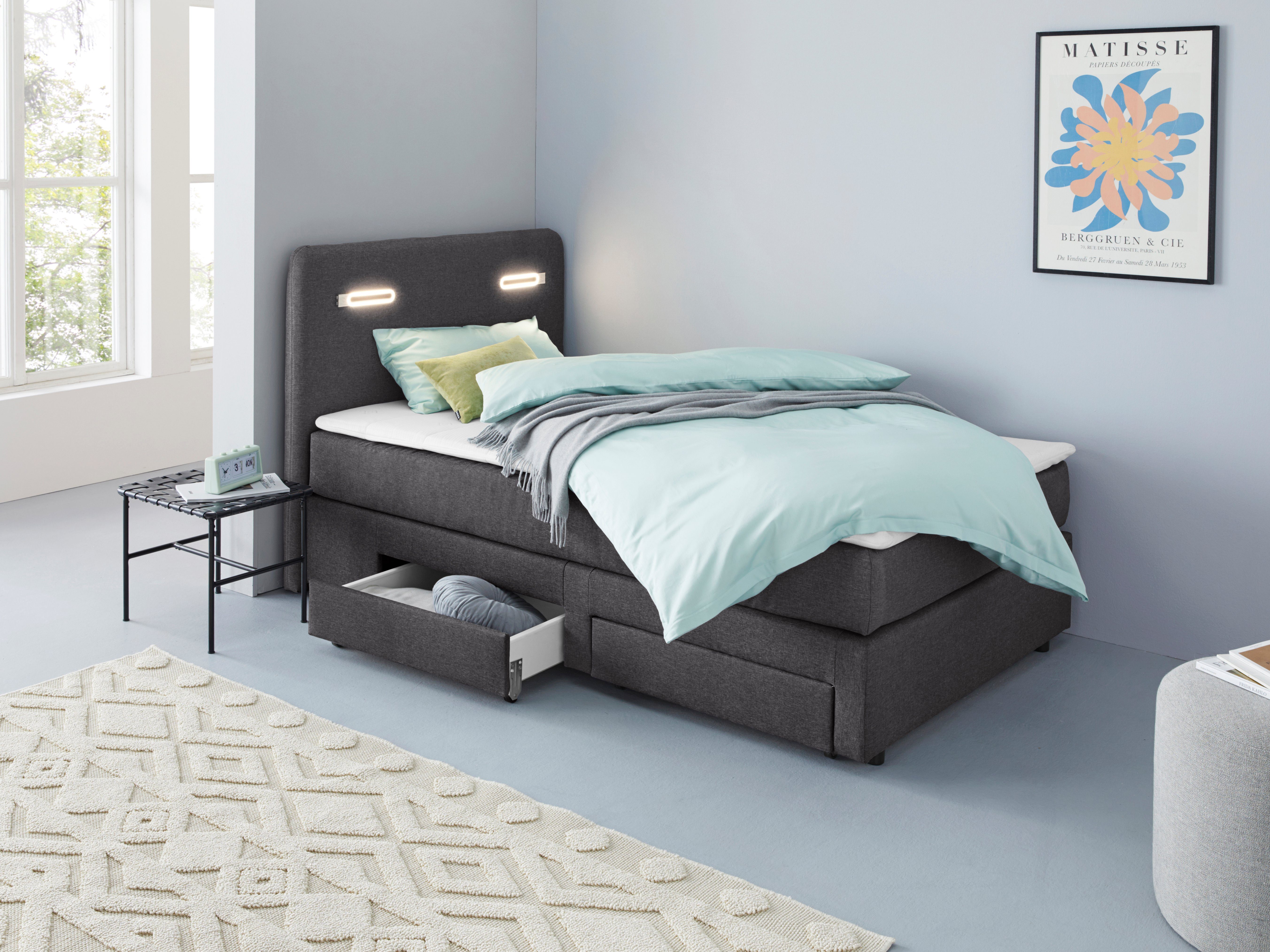INOSIGN Boxspring Luan Laden, ledverlichting en topmatras, in breedte 120 cm en 180 cm