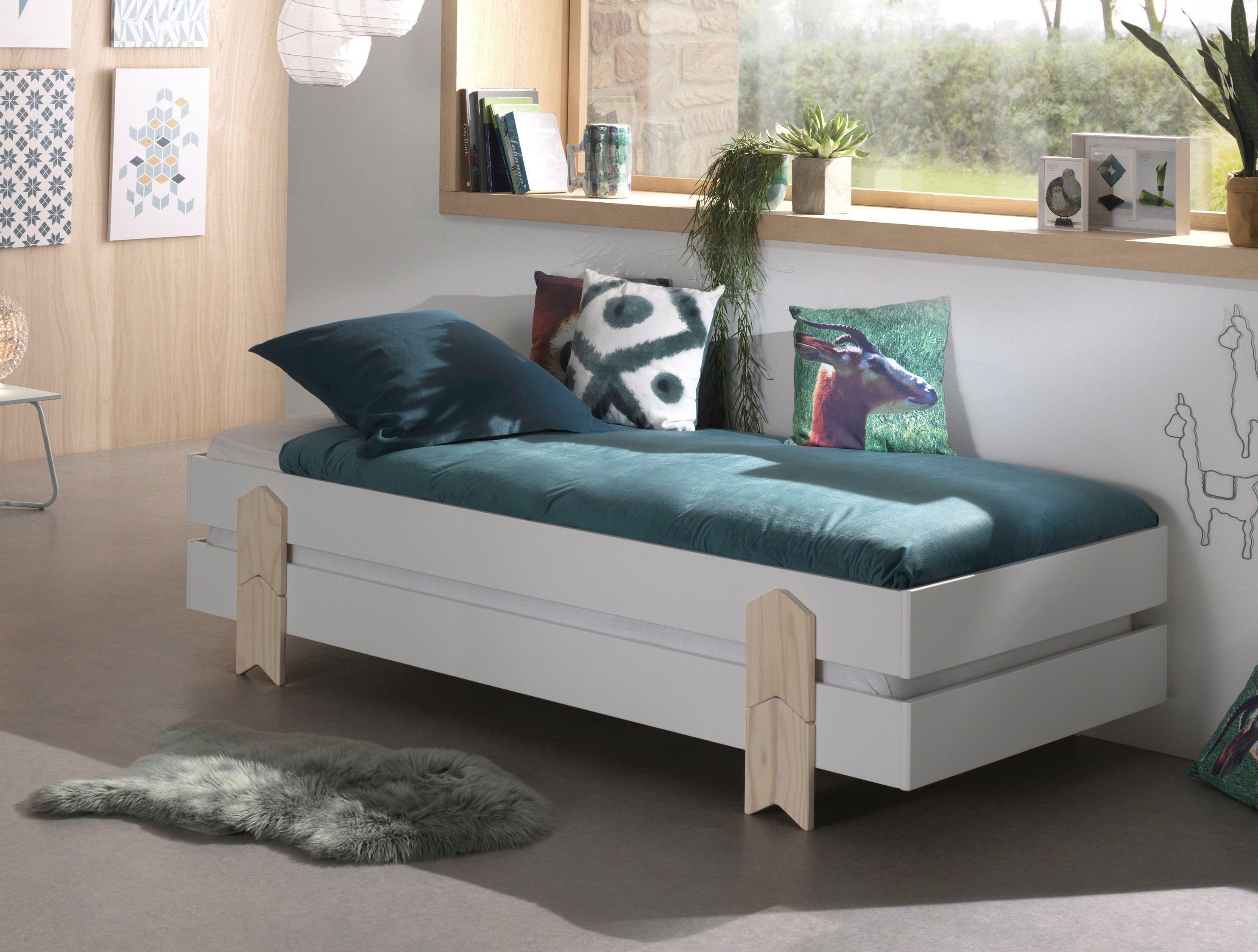 Vipack Kinderledikant Modulo Tienerbed, 1-persoons, stapelbed met poten in pijl-look