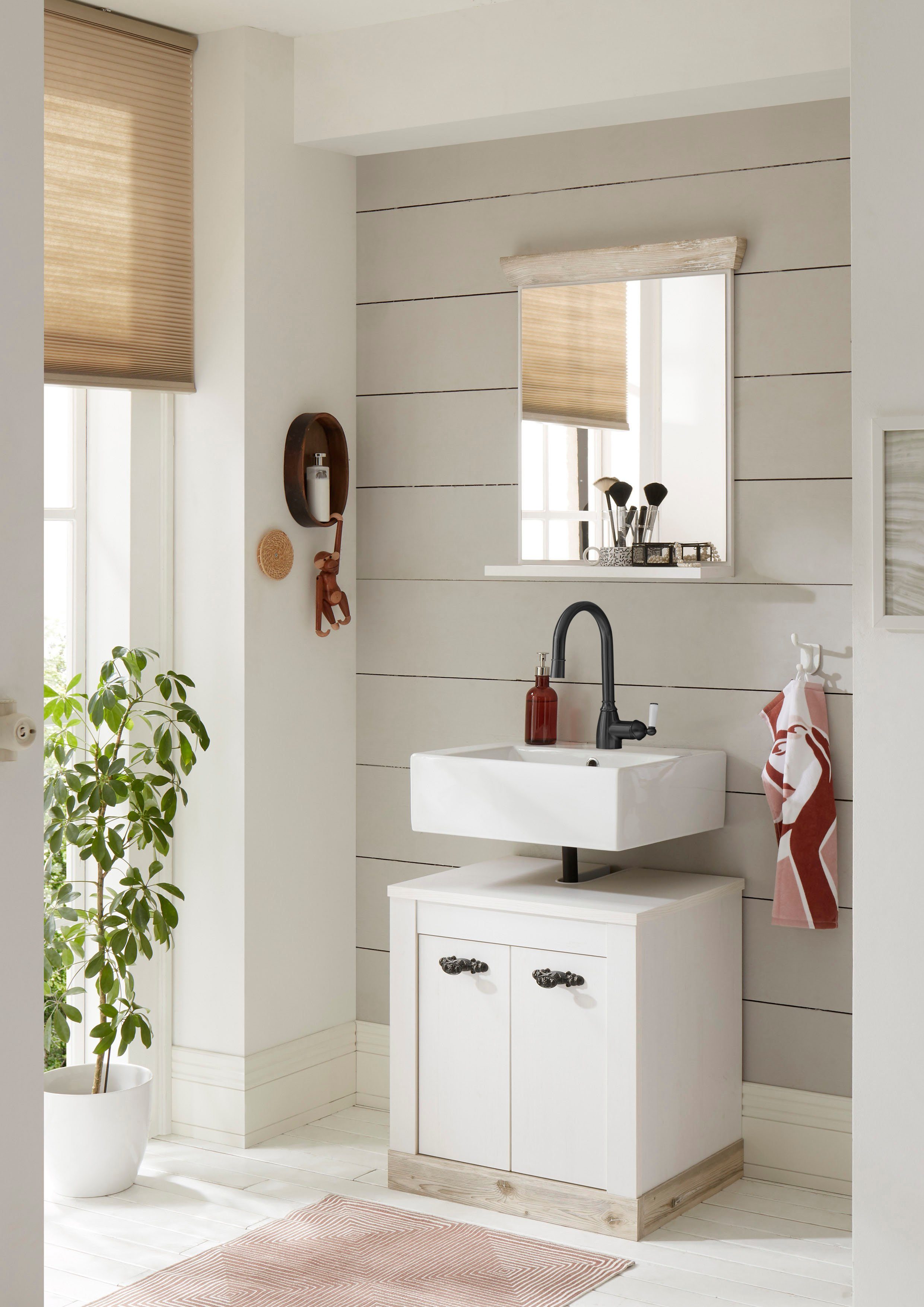 Home affaire Badspiegel Florenz, spiegel in landhuisstijl in pinie wit, met opbergruimte, breedte 60 cm
