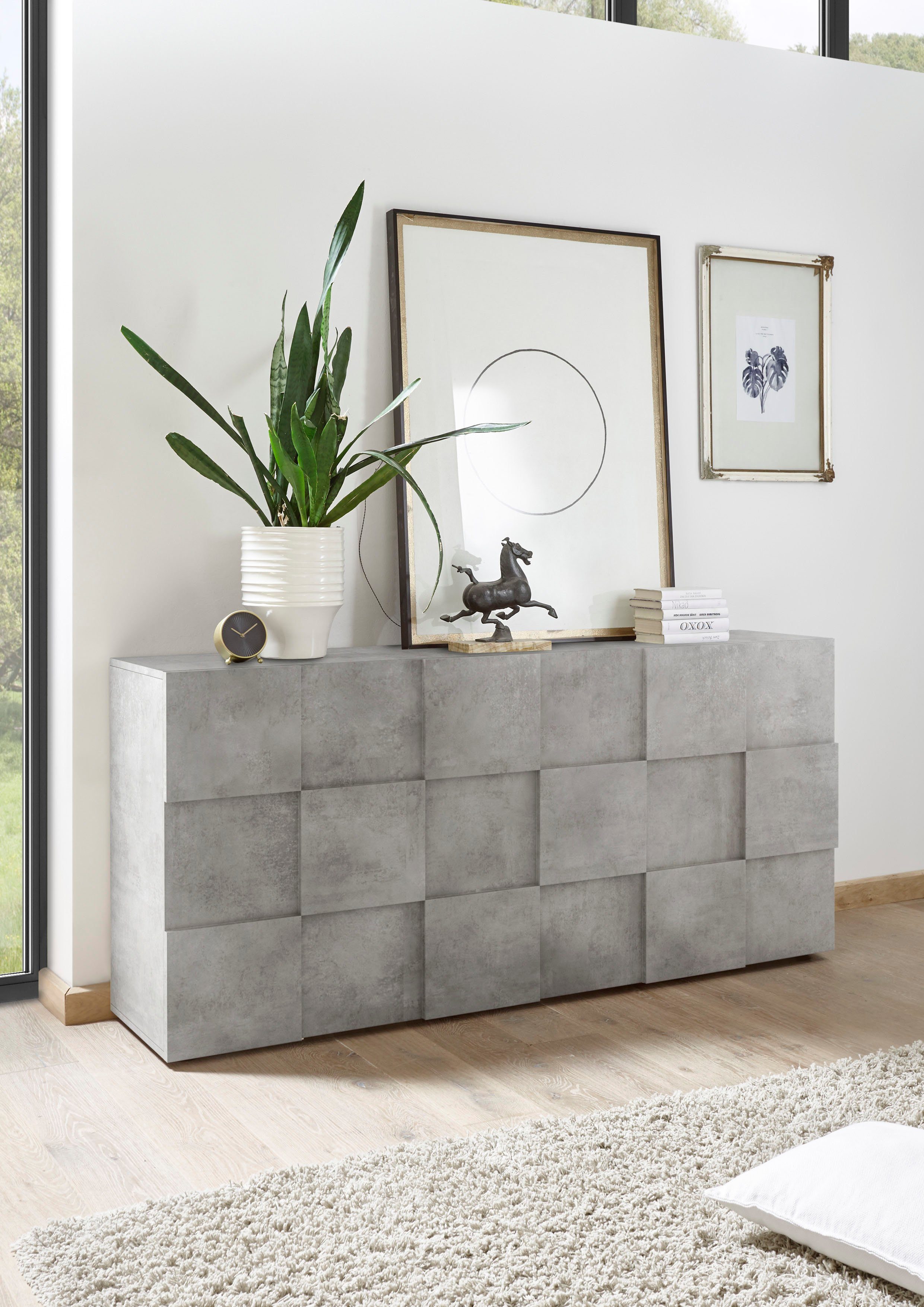 INOSIGN Dressoir Dama Breedte 181, Commode 3 deuren, Dressoir Front in 3D-uiterlijk, veel opbergruimte, verschillende kleuren