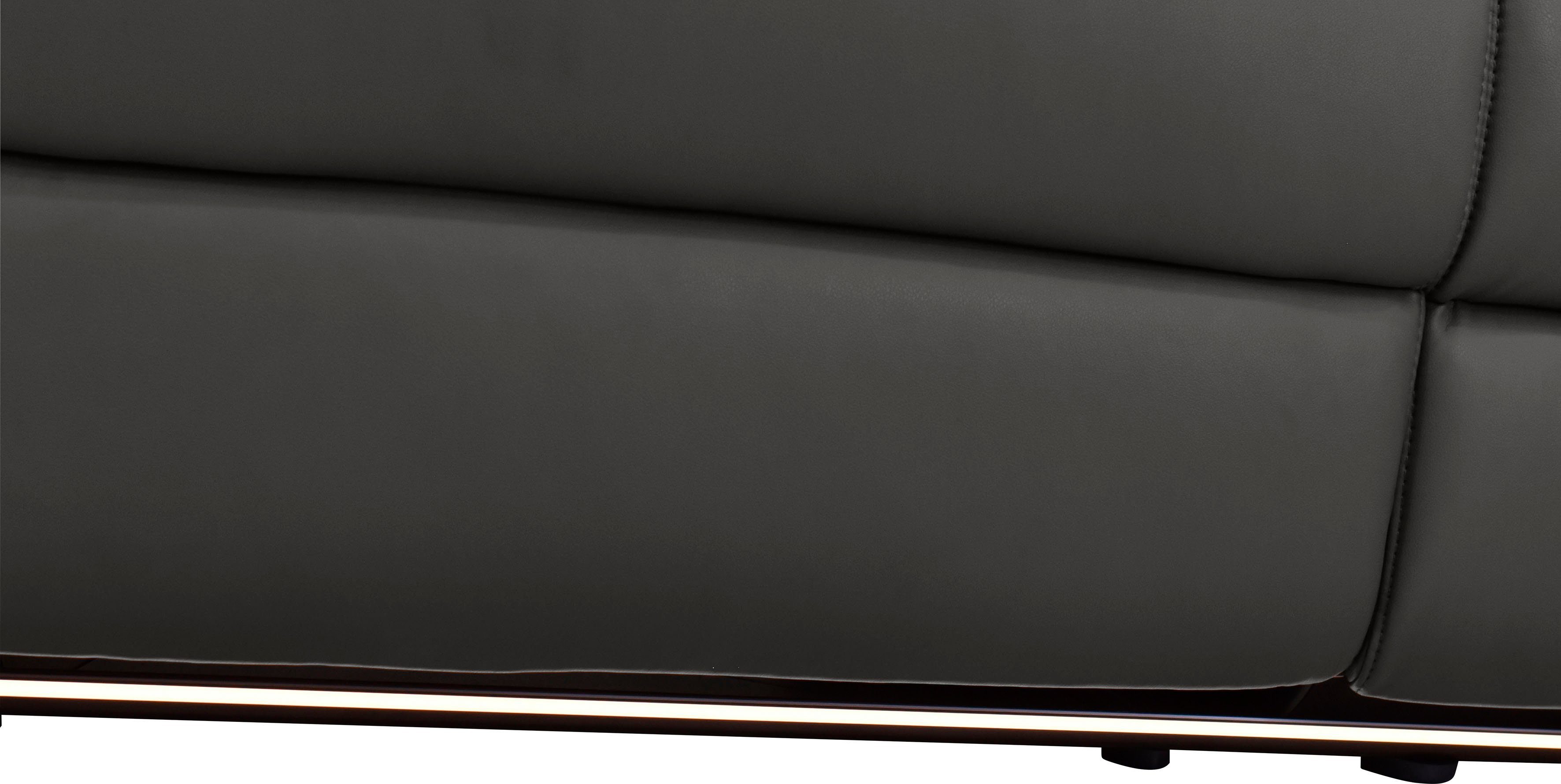 Places of Style 3-zitsbank Pareli 229 cm, handmatige en elektrische relaxfunctie in 2 zits USB, verstelbare hoofdsteun, LED-verlichting, in echt leer, kunstleer, geweven stof
