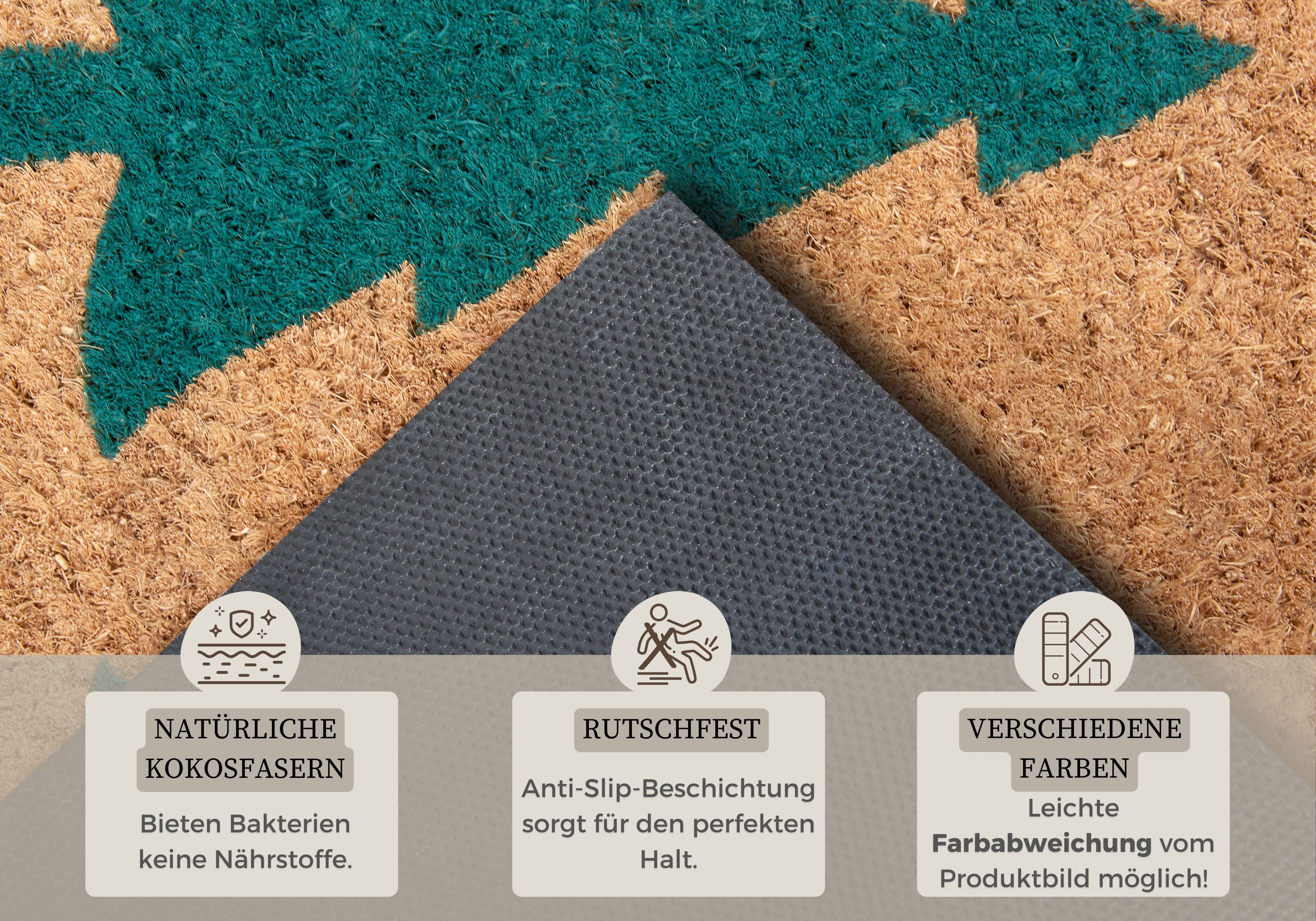 HANSE Home Mat Mix Mats Kokos Pine Trees Kerstmis, vuilafstotende mat, buiten, antislip, binnen, kokosmat