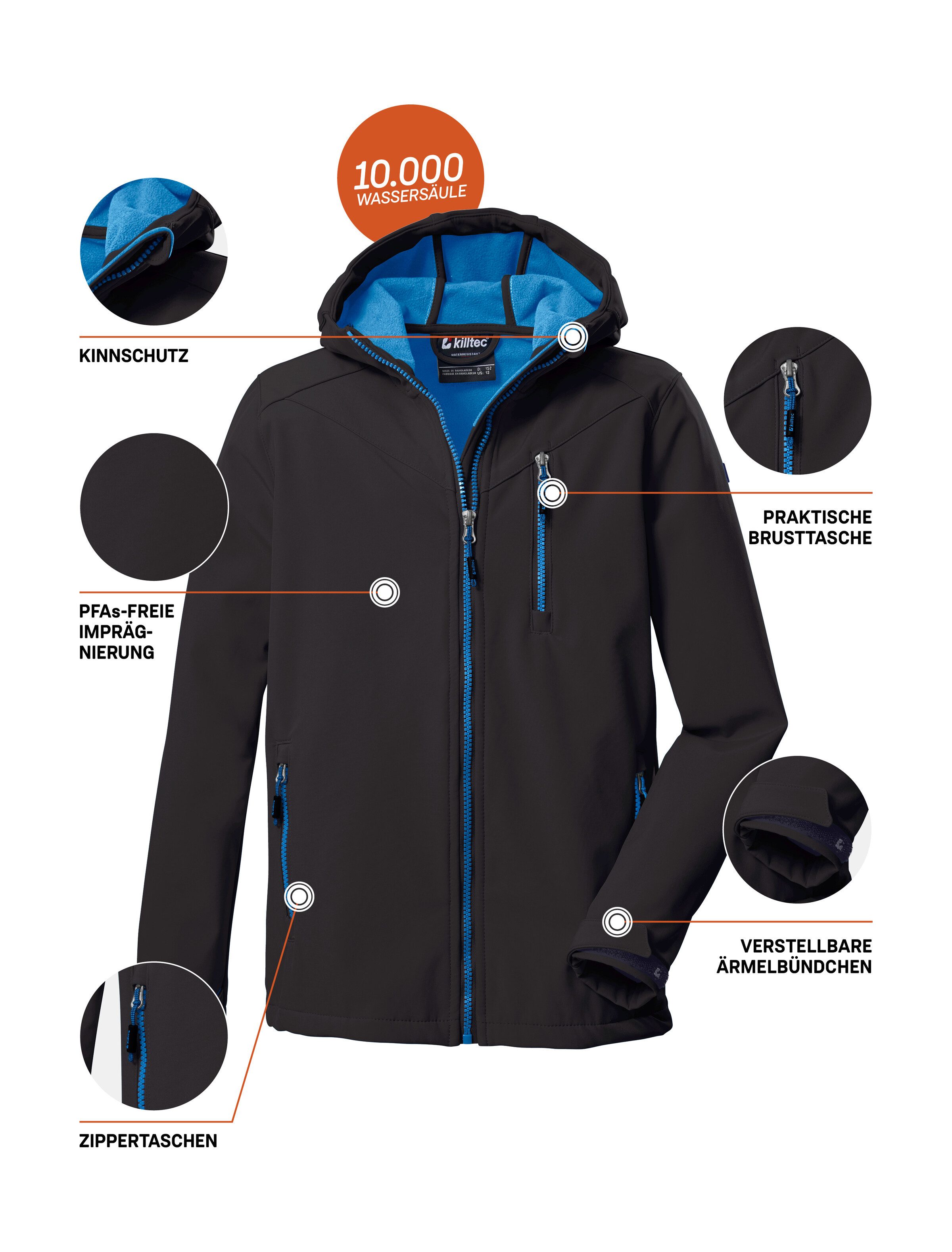 Killtec Softshell-jack Boys softshell-jack Waterafstotende softshelljack met capuchon, fleece en PFAs-vrij