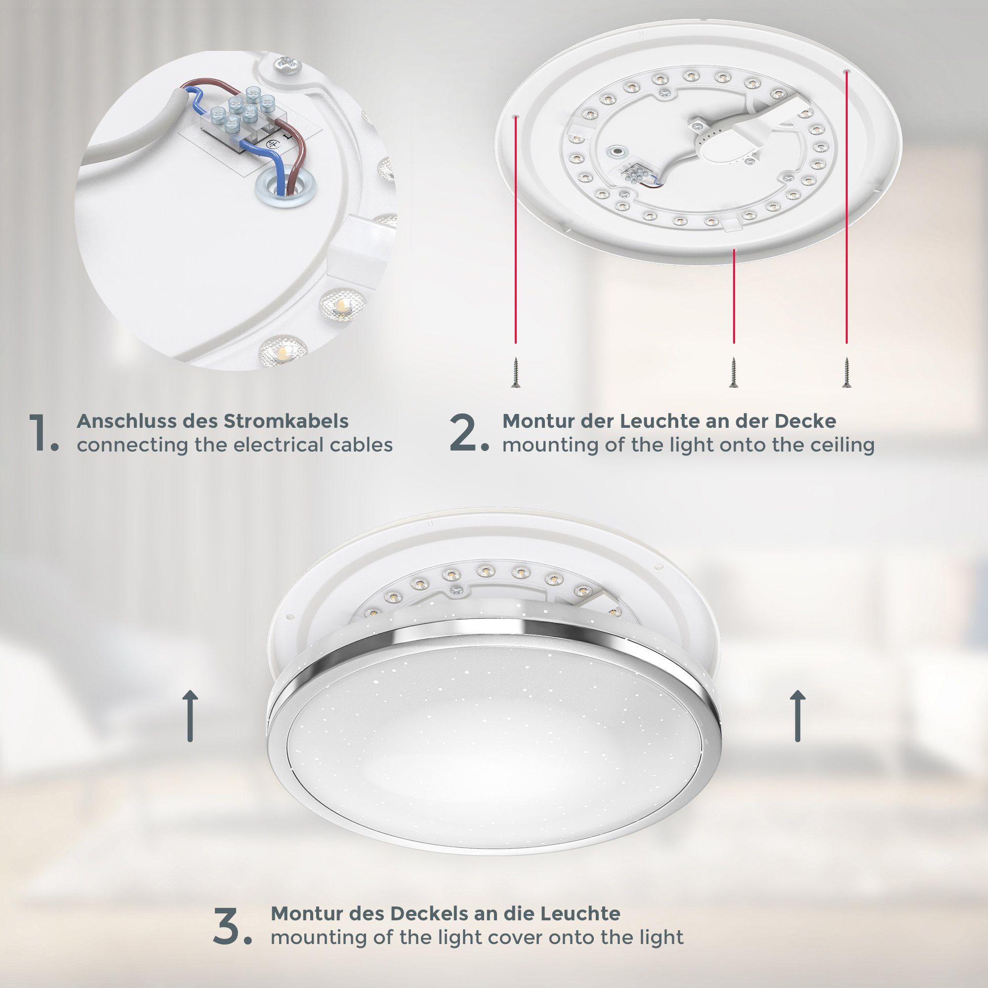 B.K.Licht Led-plafondlamp Plafondlamp met sterdecor, 10W LED 900lm, neutraal wit, chroomkleurig