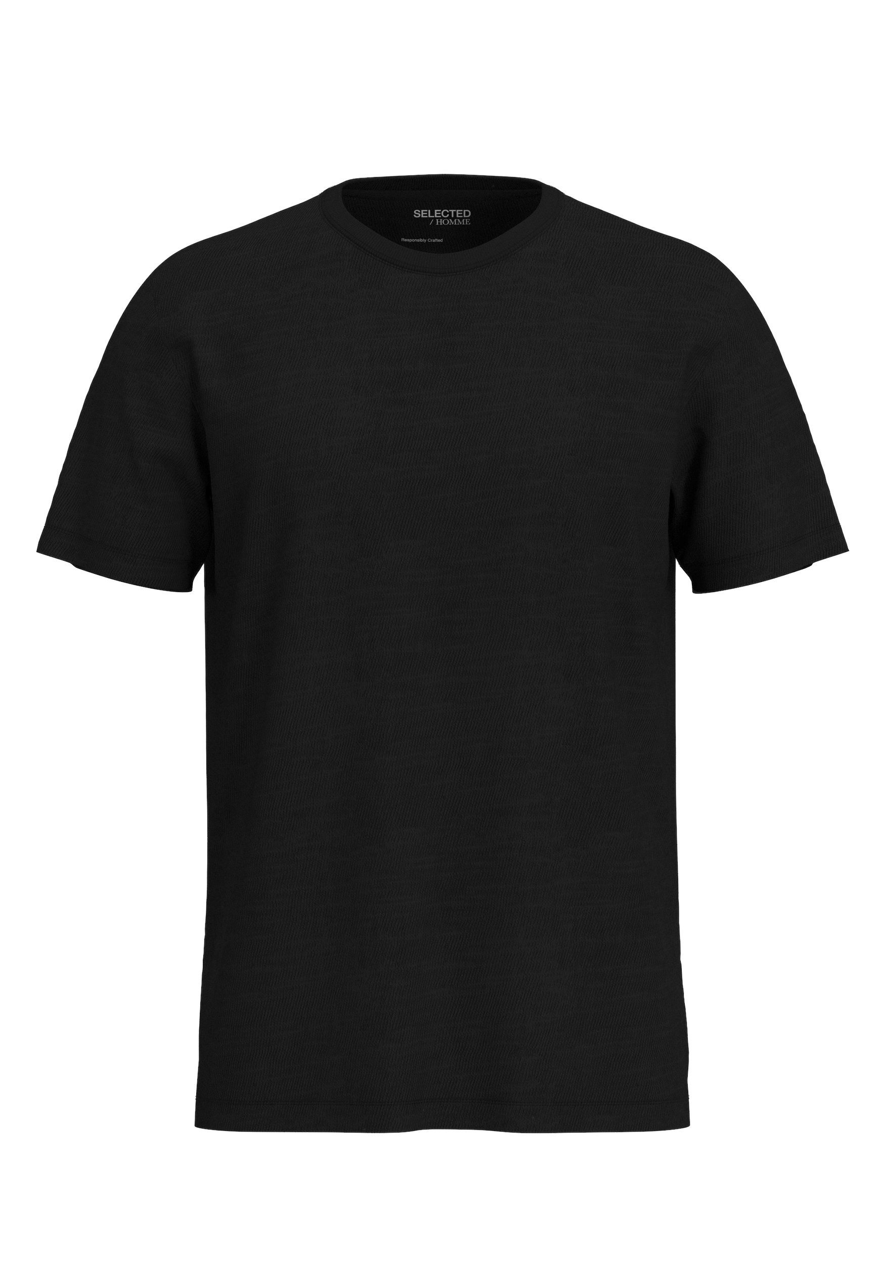 SELECTED HOMME Shirt met korte mouwen SLHASPEN SLUB SS O-NECK heren t-shirts maat M zwart