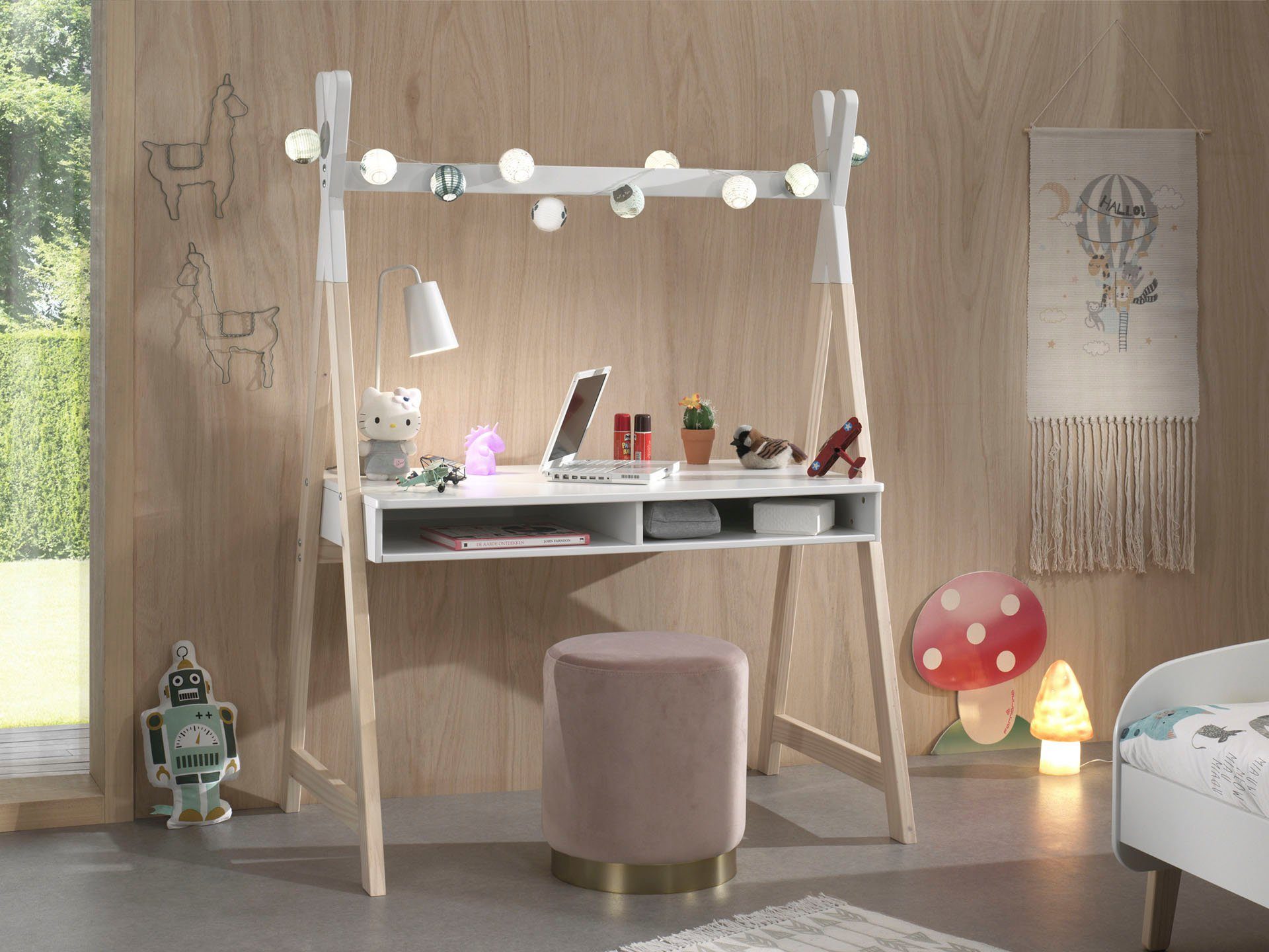Vipack Bureau Kiddy Originele tipi look voor het bureau, met groot werkoppervlak
