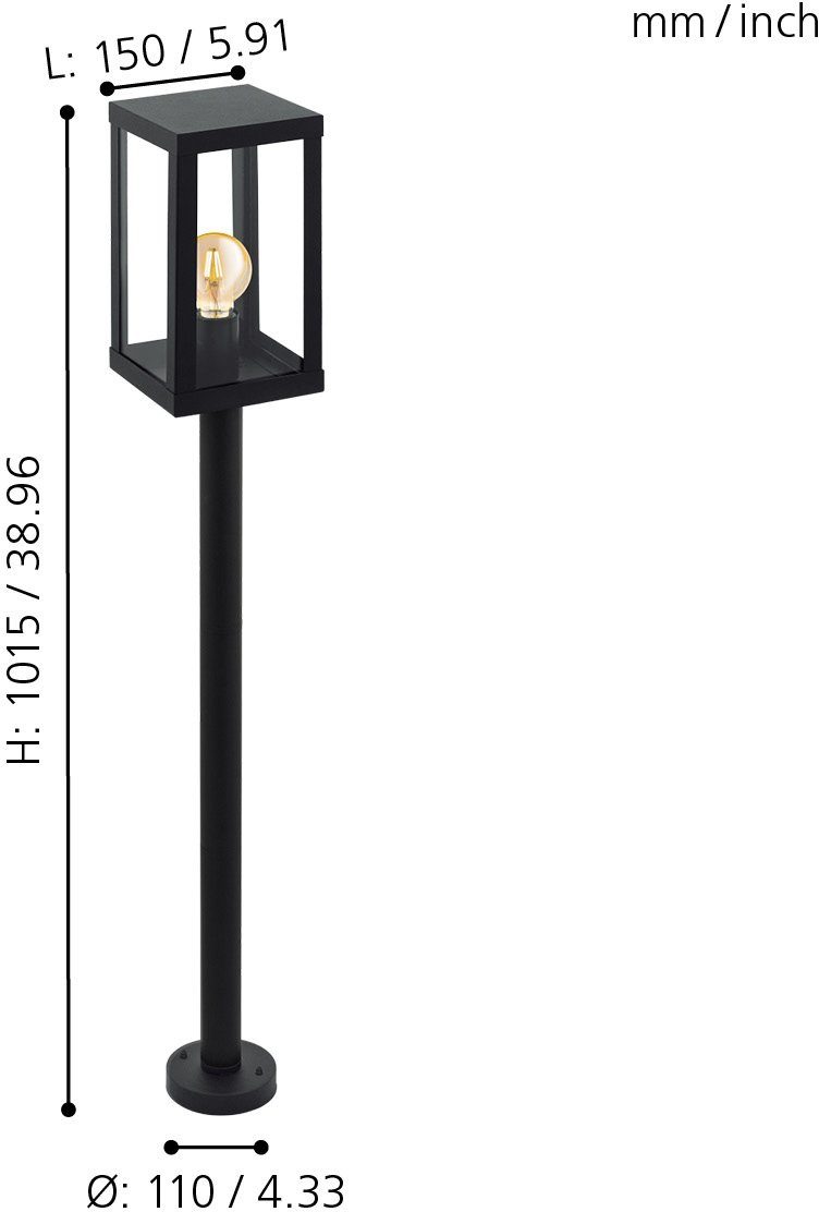 EGLO Staande lamp ALAMONTE 1 Staande lamp, staal en glas, E27, IP44, buitenlamp, lamp