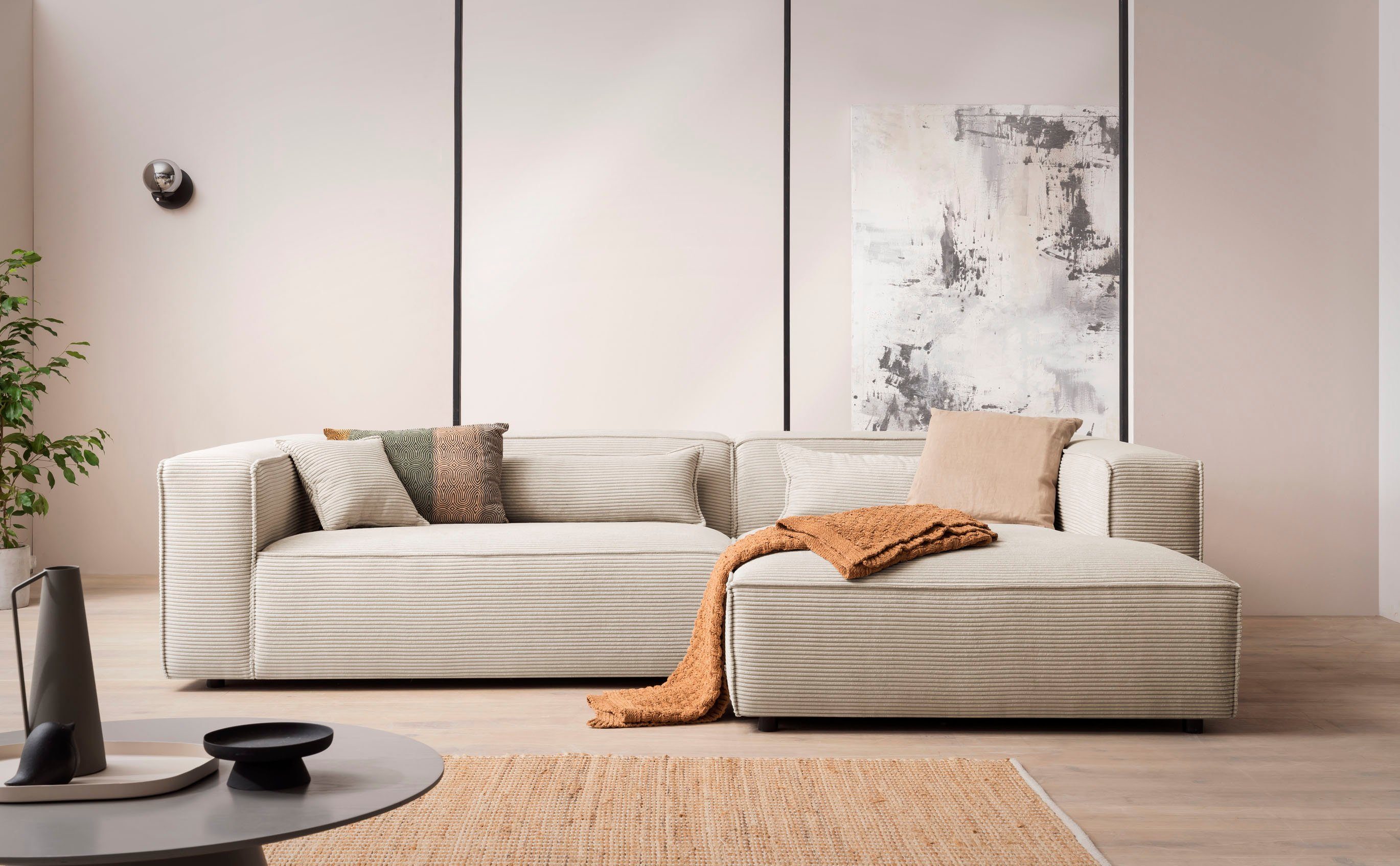 LeGer Home by Lena Gercke Hoekbank PIARA XXL, Big-sofa in cord of linnenlook, L-vorm, met biesnaad