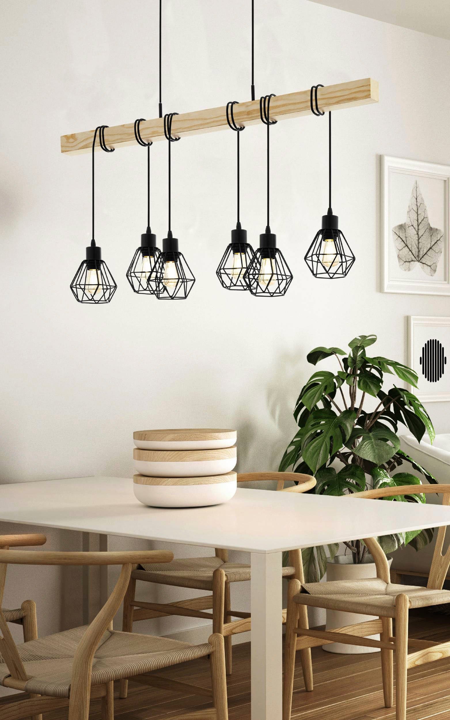 EGLO Hanglamp TOWNSHEND 5 Vintage hanglamp, Industrial, retro lamp van staal en hout, E27