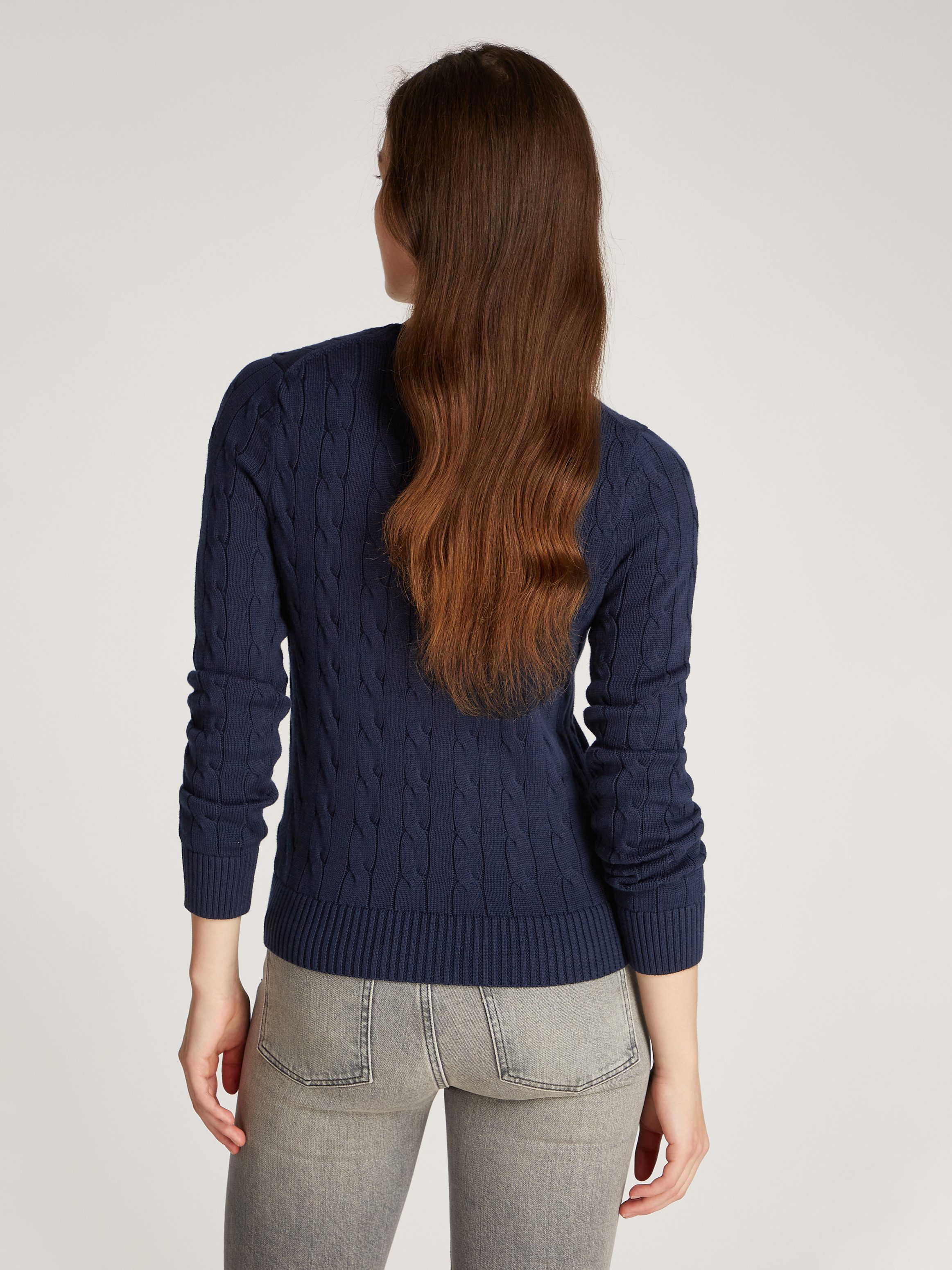 Tommy Hilfiger Trui met ronde hals CO CABLE VAR LS C-NK SWT met kabelpatroon, logo-borduursel