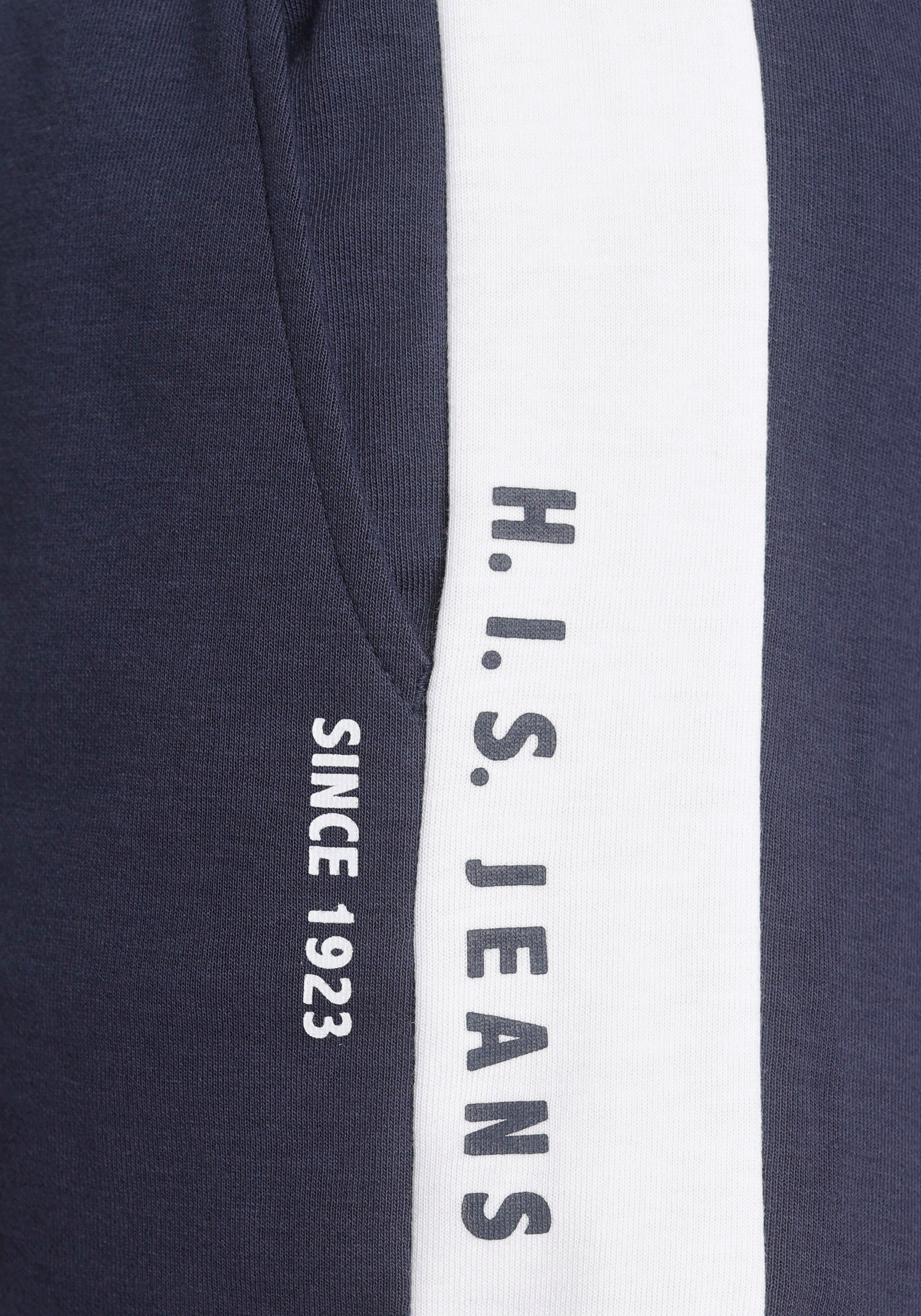 H.I.S Short met witte strepen opzij en logoprint