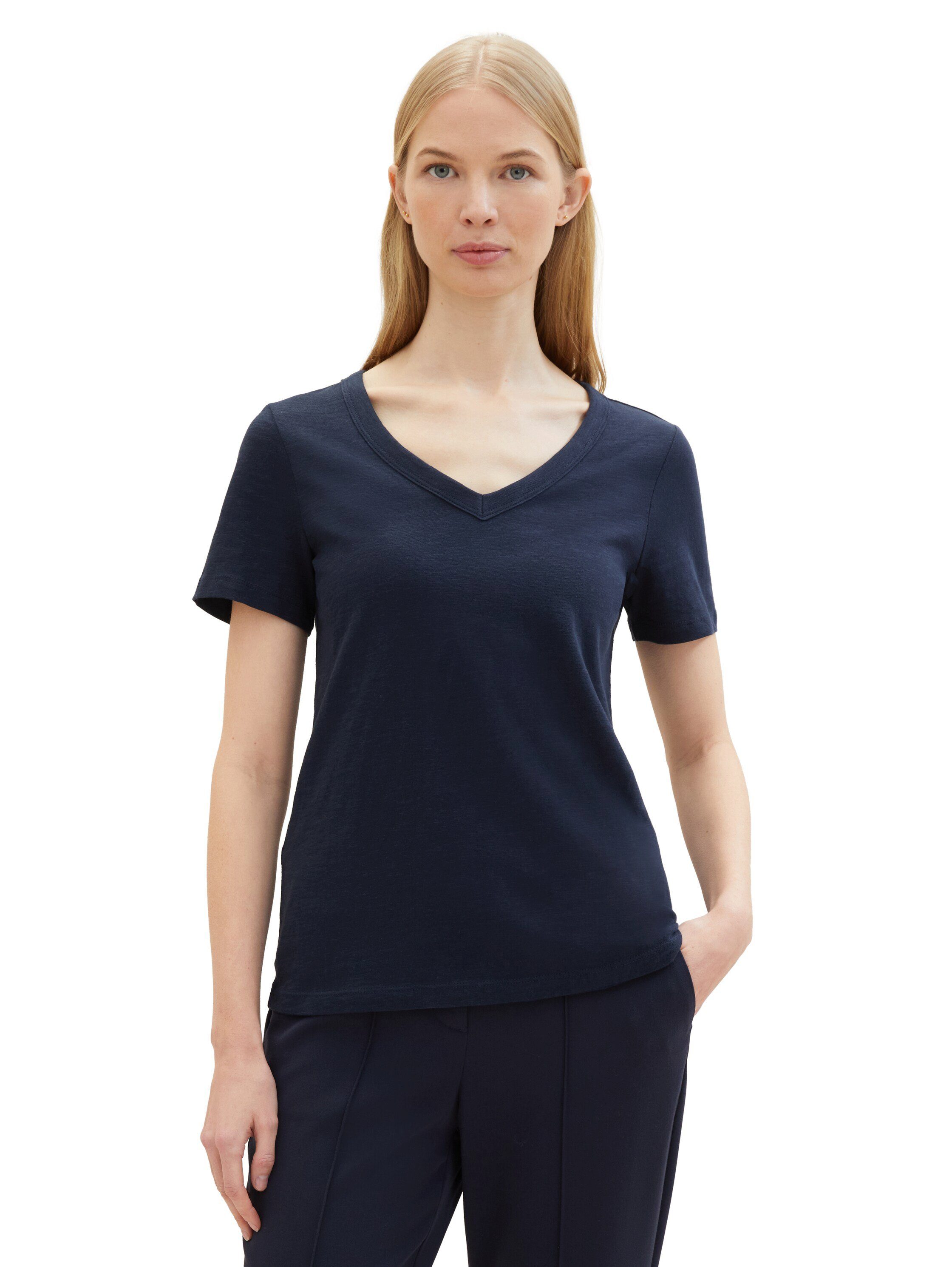 Tom Tailor Shirt met V-hals in gemêleerde look